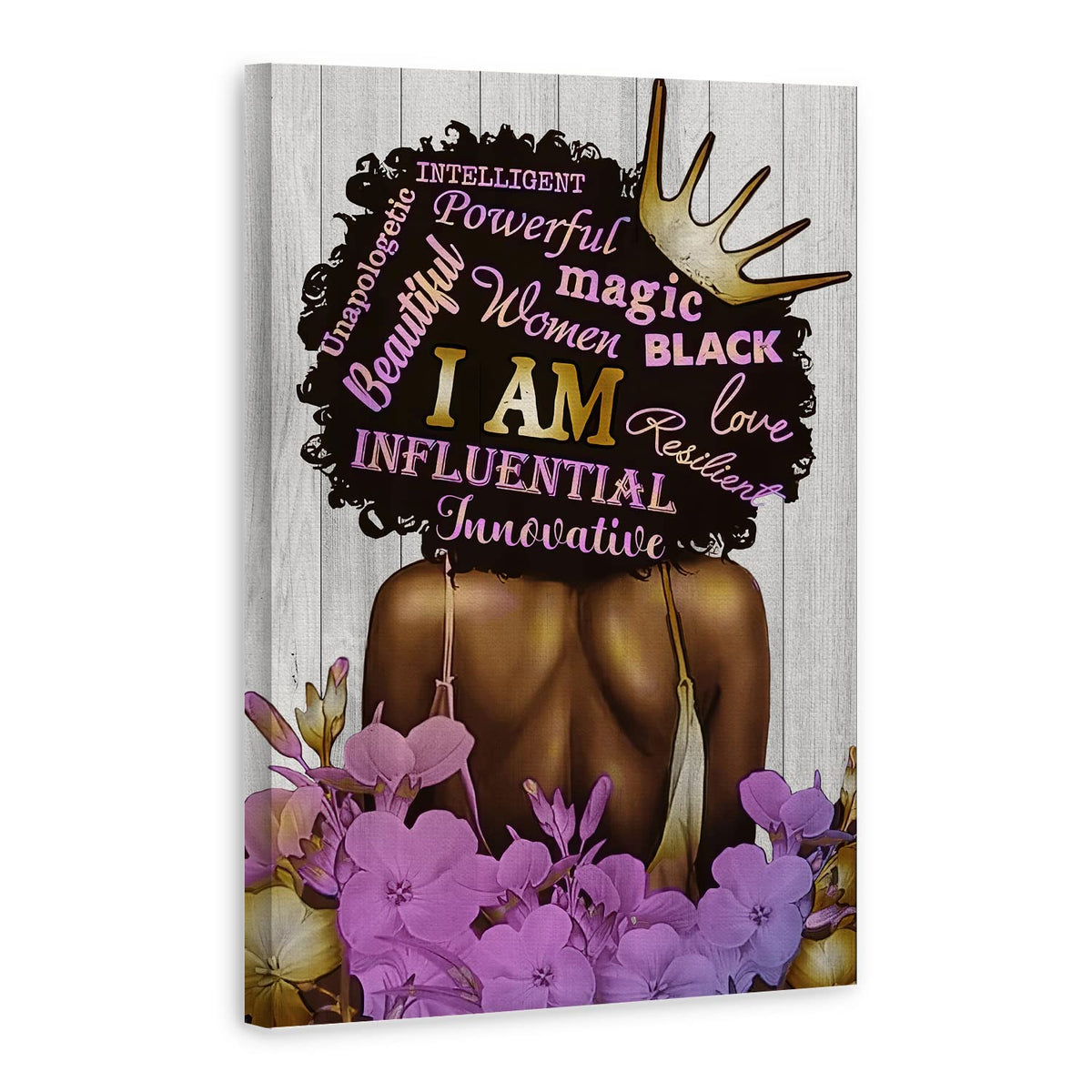 Black Queen Wall Art African American Canvas Wall Art Black Women Purple Flowers Inspirational Quotes Poster Abstract Contempora