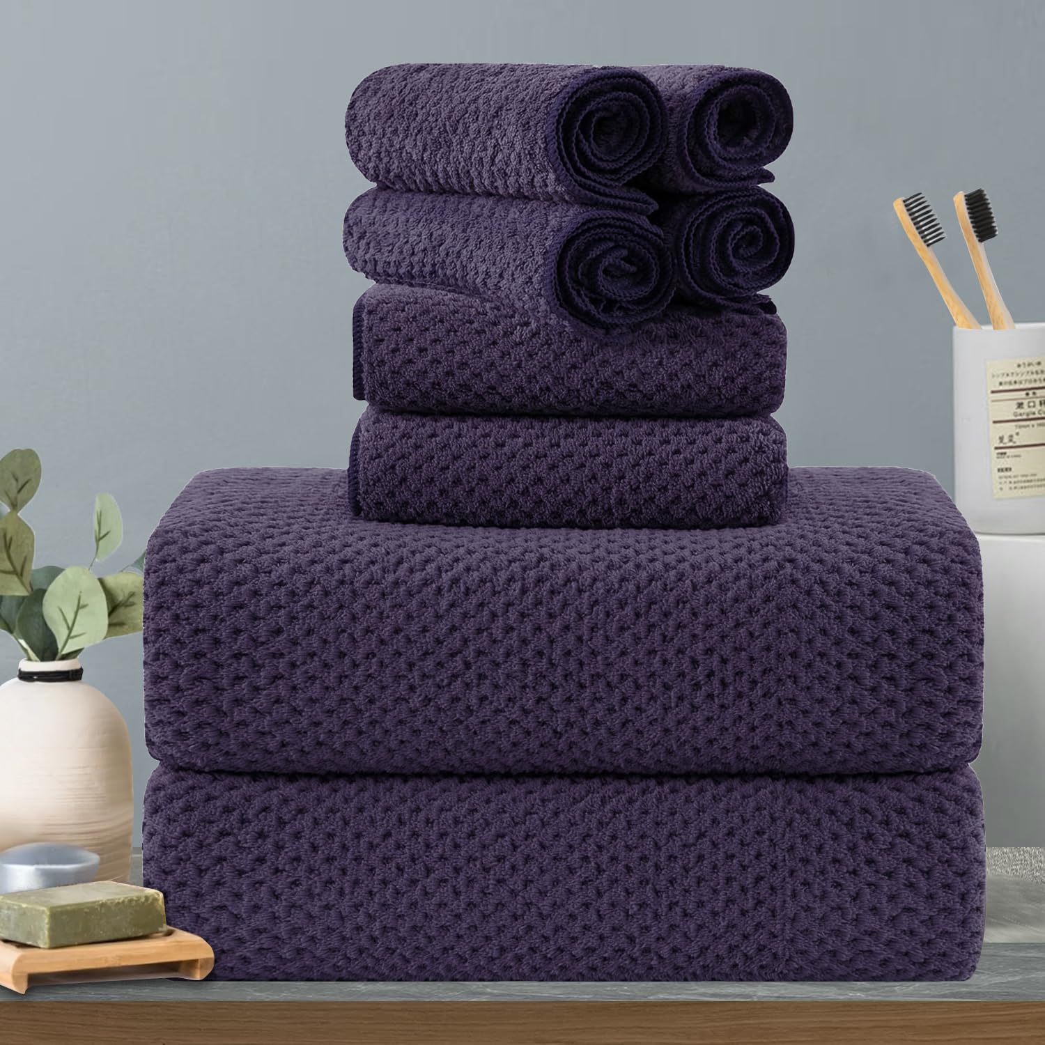 8-Piece Purplr Bath Towels Set,2 Oversized Large Bath Towels Sheet,2 Hand Towels And 4 Washcloths - 600 Gsm Soft Luxury Towel Se