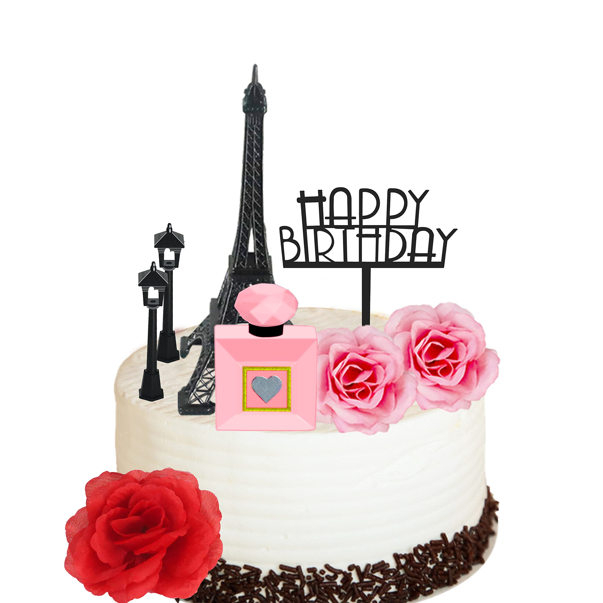 Memovan 8Pcs Paris Cake Topper Eiffel Tower Statue Cake Topper 7 Inch Pairs Eiffel Tower Perfume Bottle Birthday Topper Street L