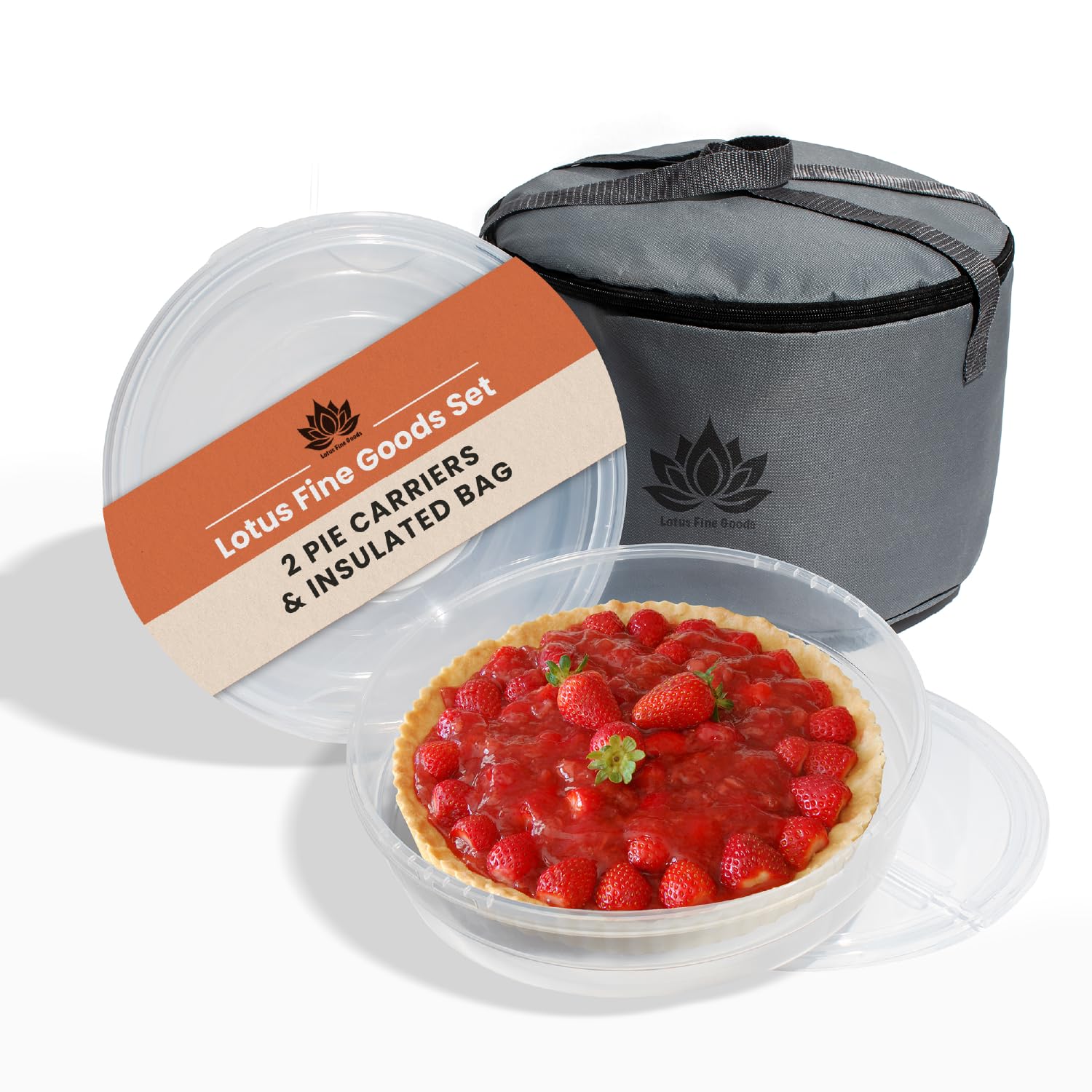 2 Pack Pie Carrier With Lid & Insulated Food Carrying Case Bag - 12'' Food Storage Containers For Pies, Cheesecake, Flan, Pizza,