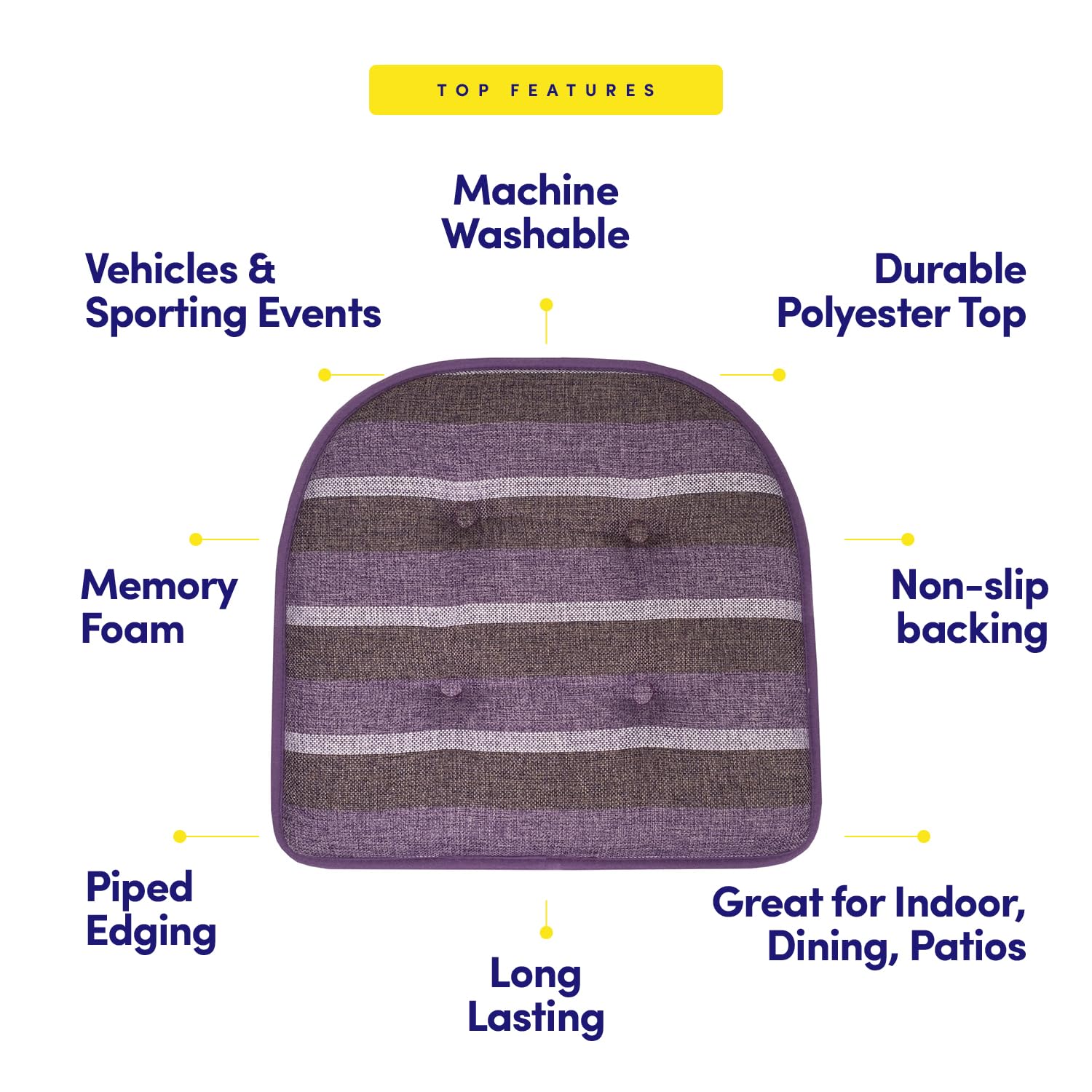 Sweet Home Collection Chair Cushion Memory Foam Pads Tufted Slip Non Skid Rubber Back U-Shaped 17 x 16 Seat Cover, 6 Count (Pack