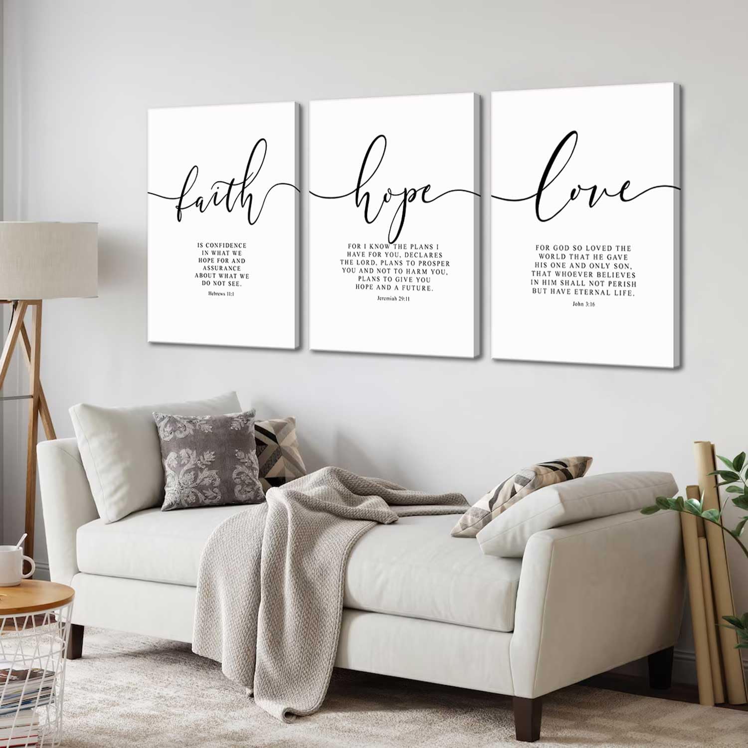 3Pcs Framed Faith Hope Love Bible Verse Canvas Wall Art Christian Scripture Quote Posters Prints Inspirational Religious Wall De