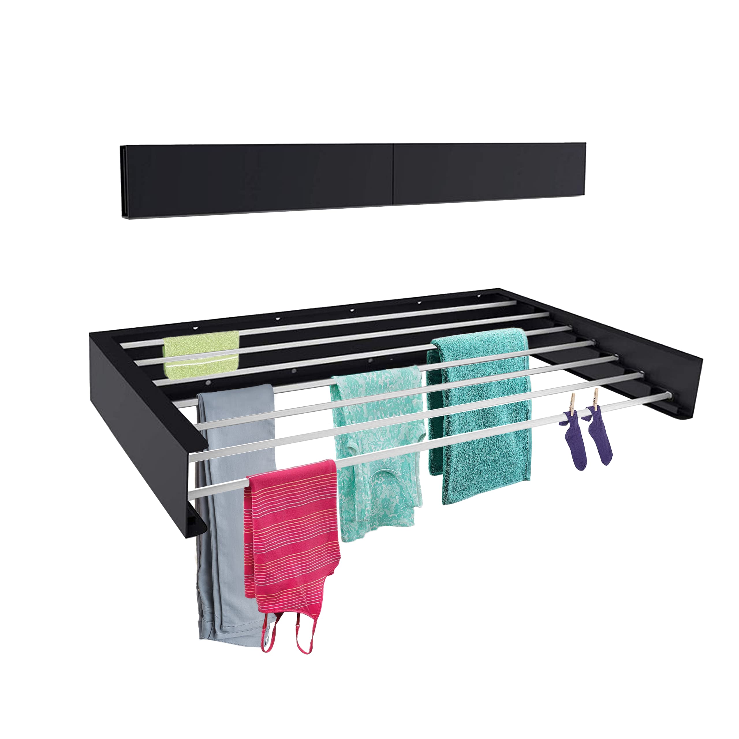 Tco Adventures Invisible 47'' Wall Mounted Drying Rack Elegant Matte Wall-Mounted Hanger | Folding Stainless Steel Collapsible S