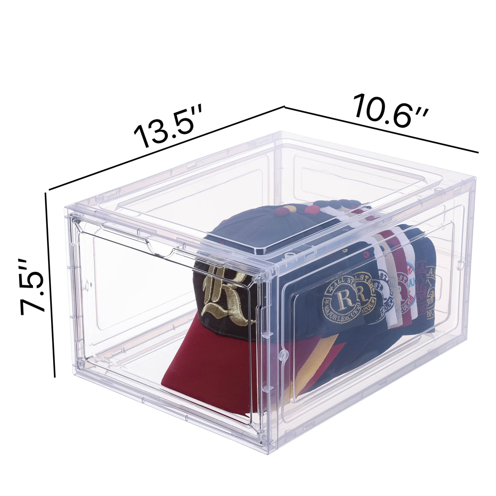 Hat Organizer For Baseball Caps,Set Of 6, Transparent Hat Storage Box, Hat Holder With Clear Magnetic Door, Stackable Hat Rack,