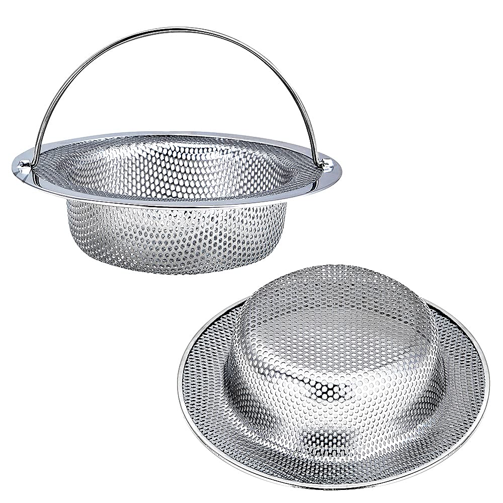 Kitchen Sink Strainer, 2-Pack Sink Strainer Basket With Handle, 4.5'' Diameter, Stainless Steel, Rust Free And Dishwasher Safe