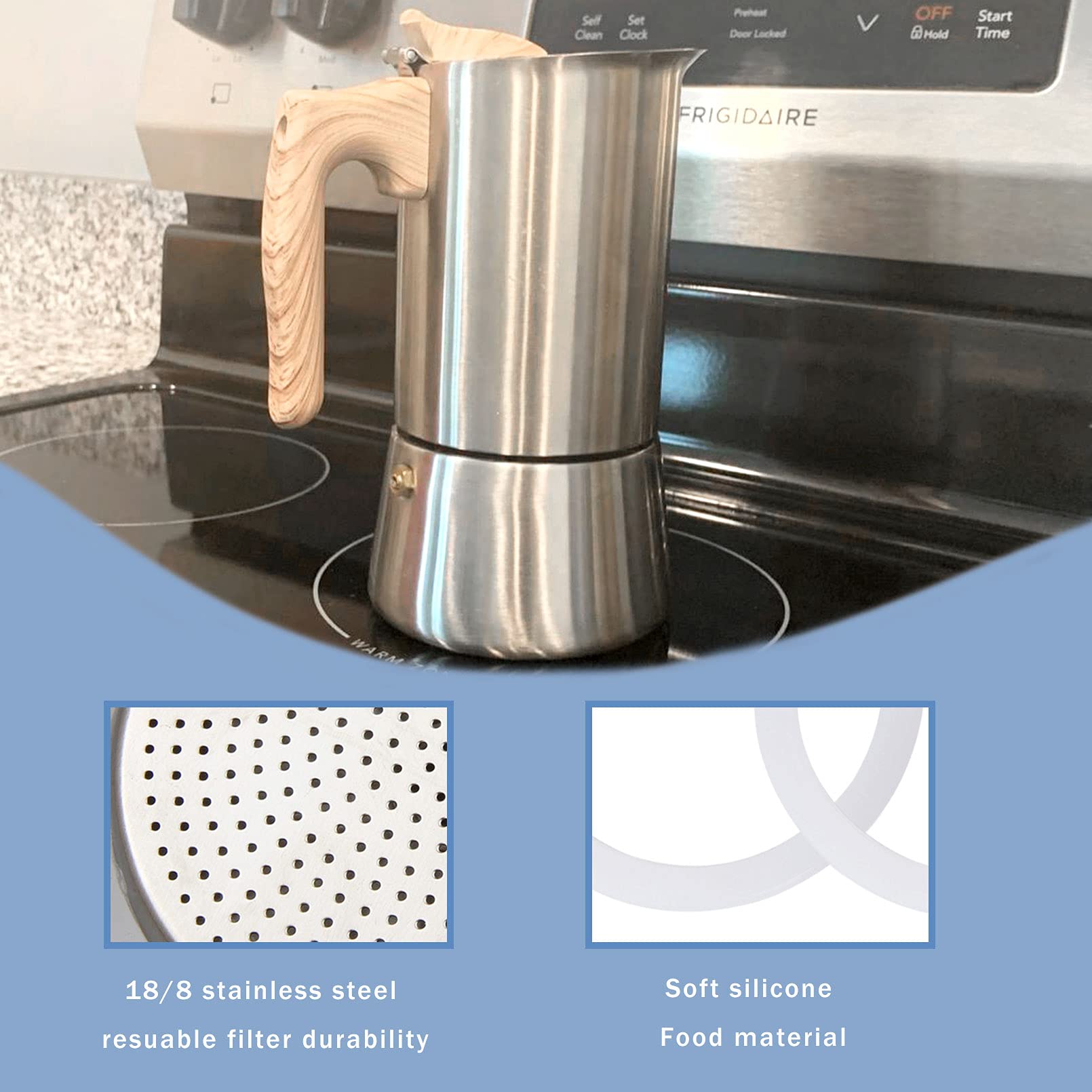 Sivaphe 9 Cups Stovetop Espresso Coffee Maker Replacement Infuser Parts Stainless Steel For Italian Moka Pot, 1 Filter And 3 Sil