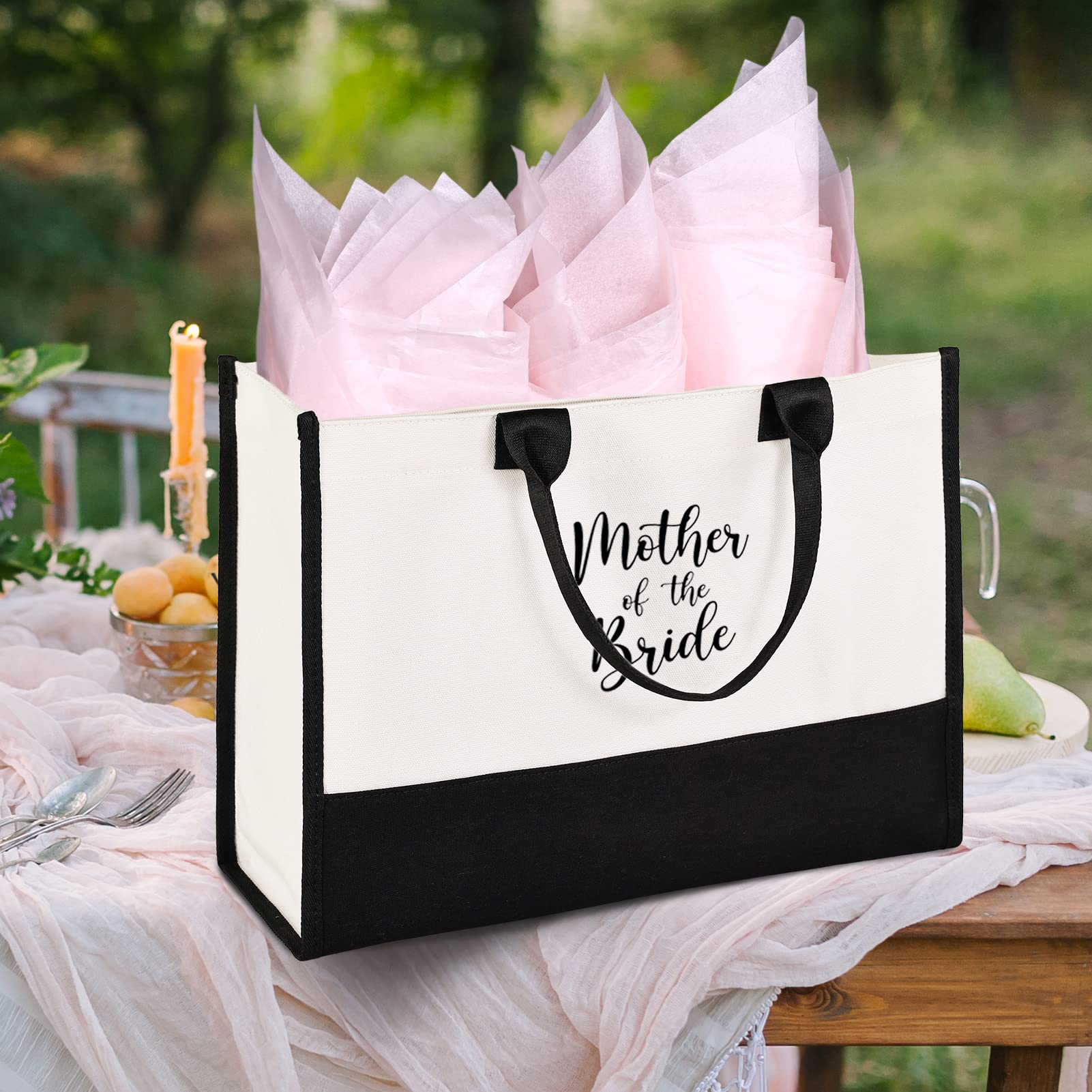 Lamyba Mother Of The Bride Gifts,Mother Of The Bride Tote Bag With Makeup Bag,Bridal Shower Gifts,Black And White