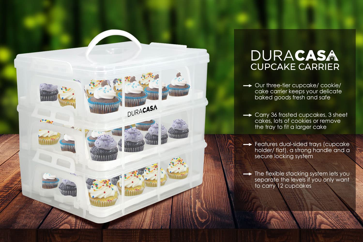 Duracasa Cupcake Carrier, Cupcake Holder | Premium Upgraded Model Holds Cupcakes Steadier | Store Up To 36 Cupcakes Or Muffins |