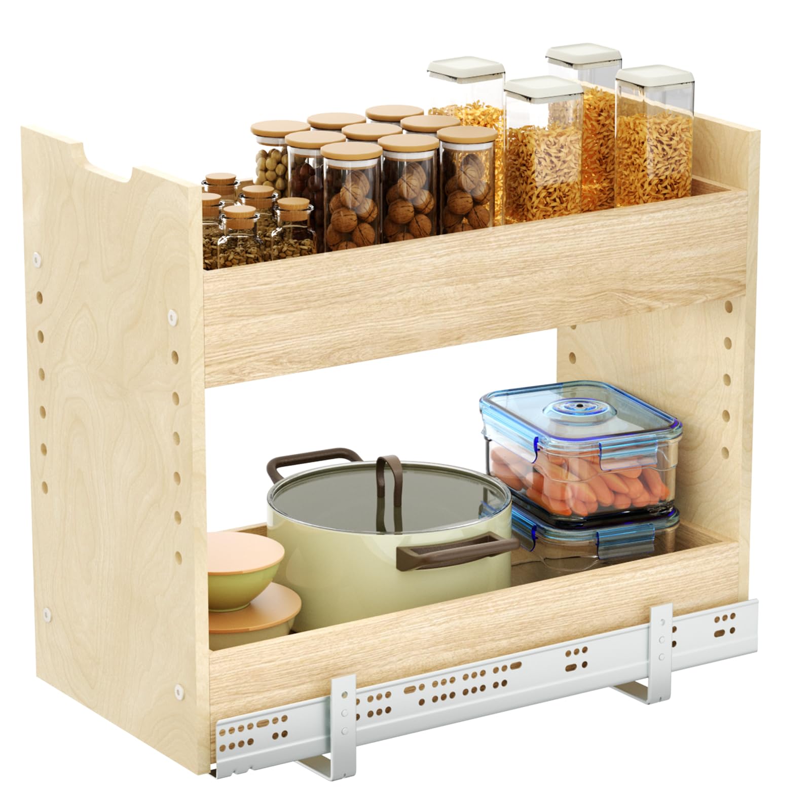 ROOMTEC Pull Out Cabinet Organizer with U Bracket,10W x 18H 2Tier Adjustable Kitchen Spice Rack, Spice Rack Organizer for