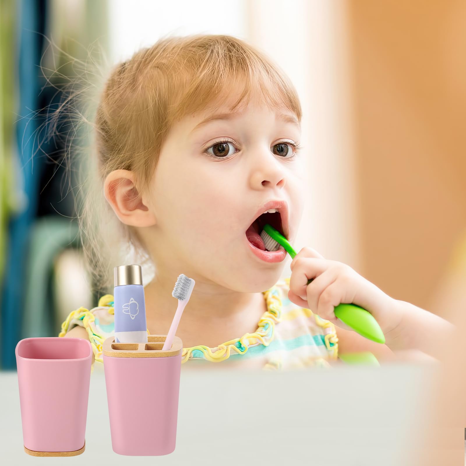 Bathroom Accessories Set, 9 Piece Pink Bathroom Decor Sets With Trash Can,Toothbrush Holder,Toothbrush Cup,Lotion Soap Dispenser