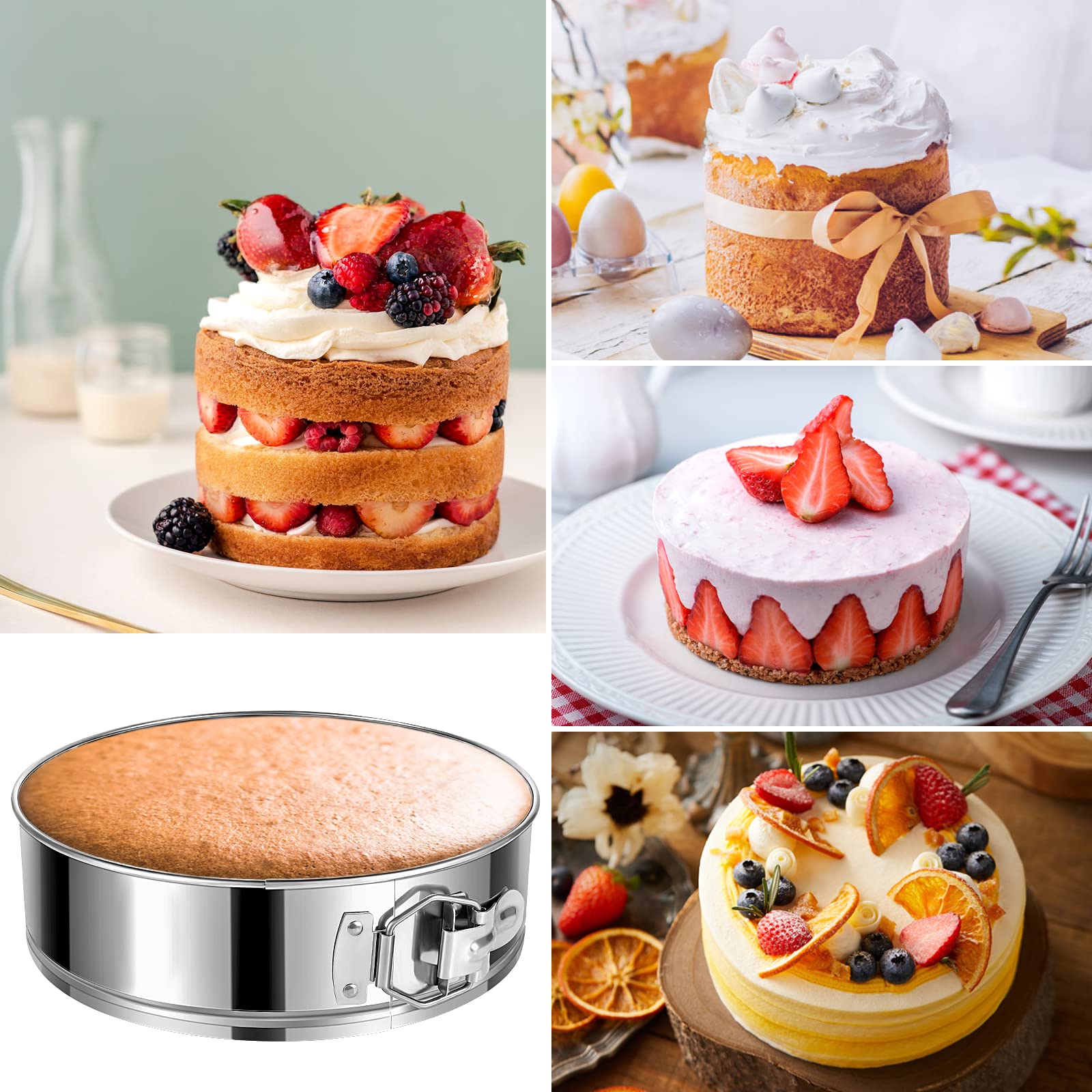 E-Gtong 9 Inch Springform Cake Pan, Stainless Steel Springform Pans, Leakproof & Nonstick Cheesecake Pan With Removable Bottom,