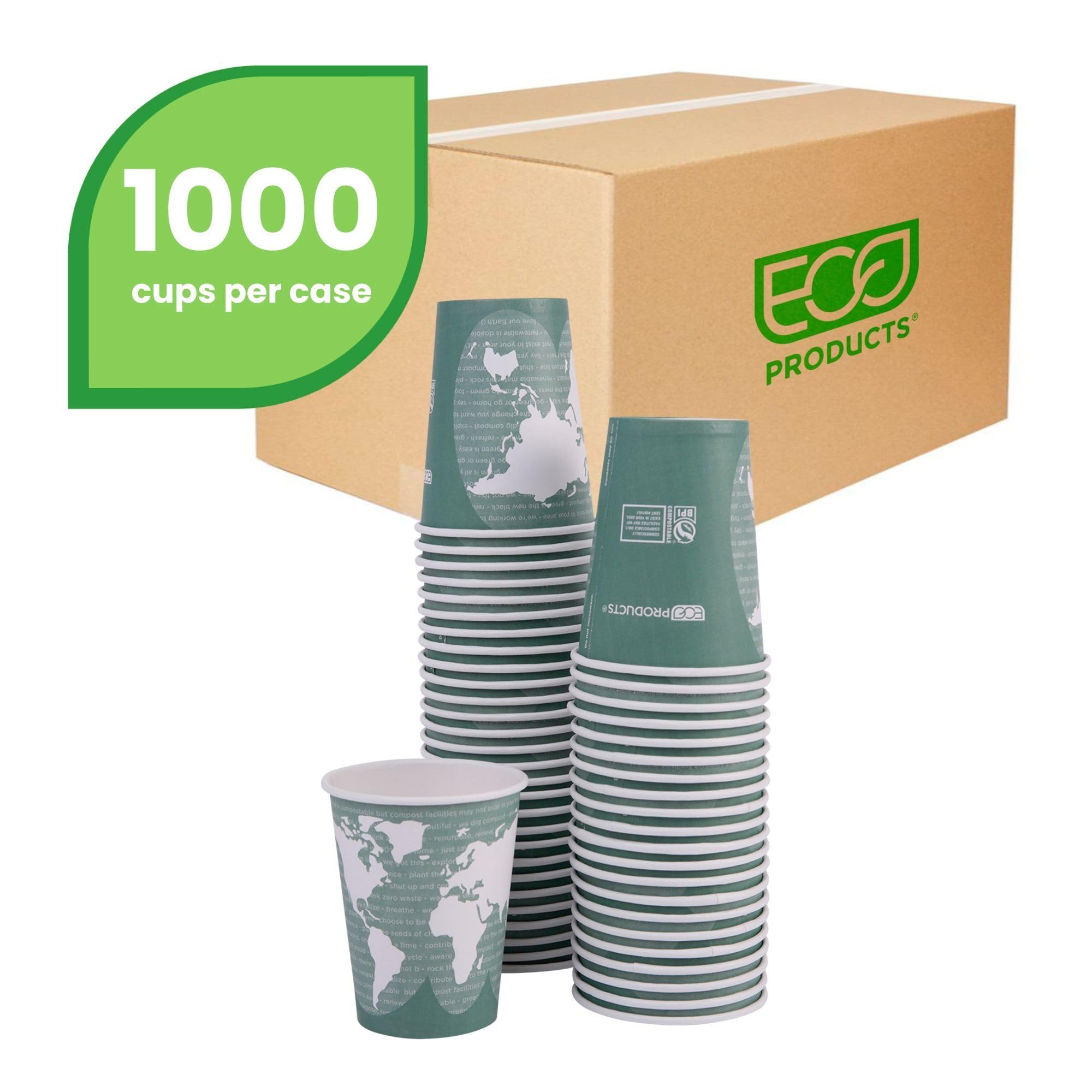 Eco-Products World Art Disposable Hot Coffee Cup, Eco-Friendly Compostable Pla Lined Take Out Paper Cup, 12 Fl Oz, Case Of 1000