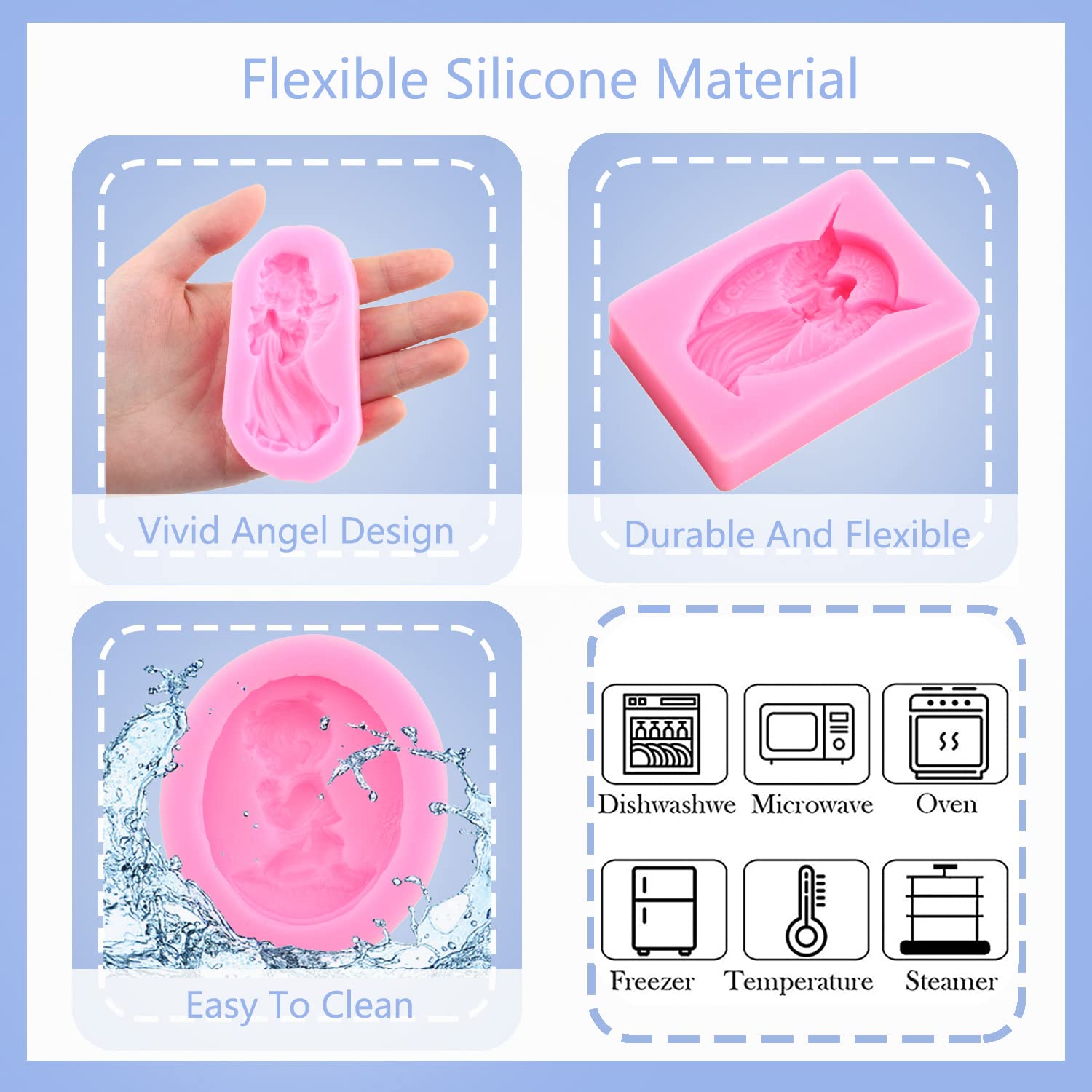 Lkdquthm Angel Silicone Fondant Molds For Sugar Cake Decorating Cupcake Topper Candy Chocolate Gum Paste Polymer Clay Set Of 4