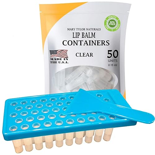 Lip Balm Container Tray Kit with Fill Tray and Spatula  BPA Free  Made in the USA  Includes 50 Clear Containers with Caps (0.15 oz each) by Mary Tylor Naturals