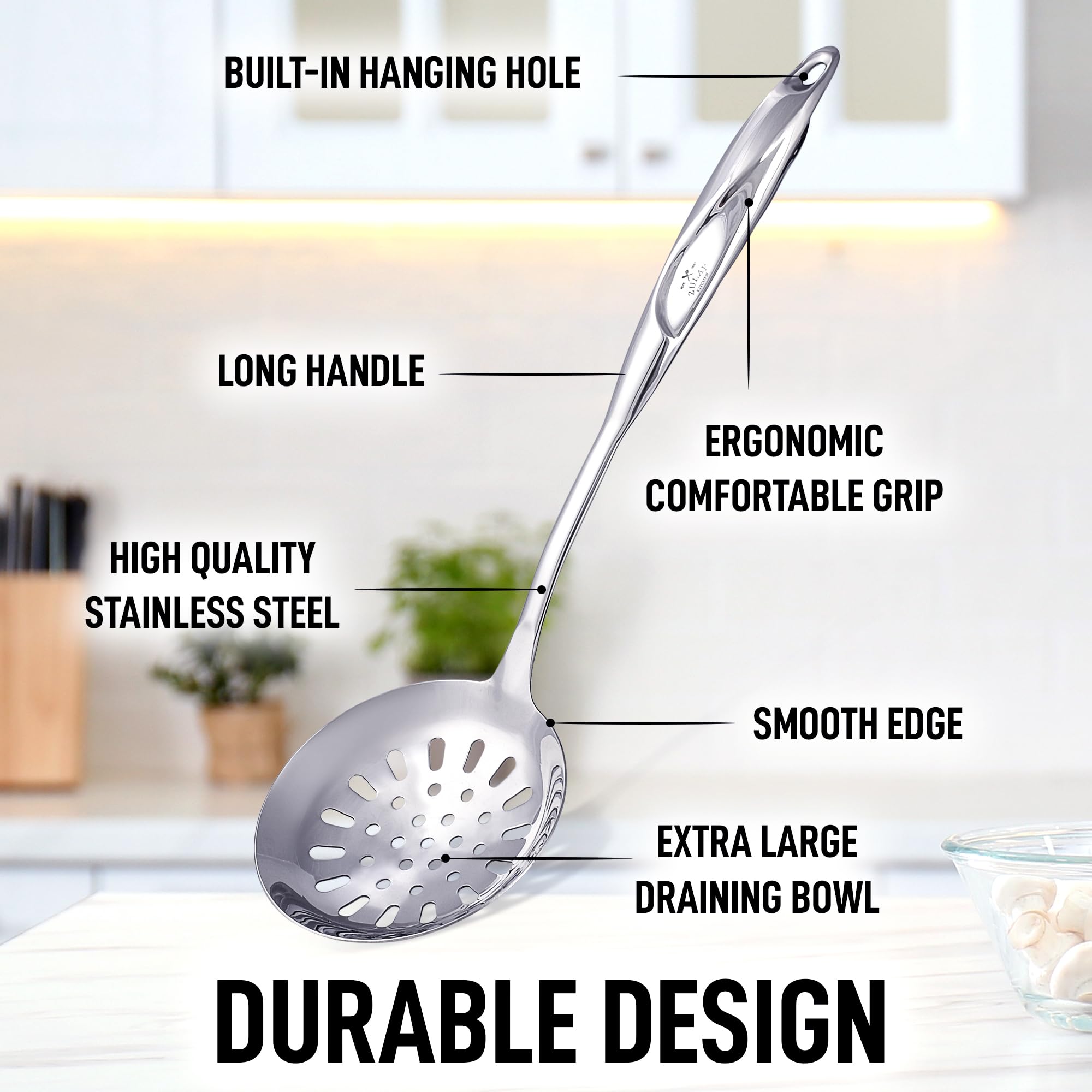 Zulay Kitchen Stainless Steel Slotted Serving Spoon - Large Frying Spoon Skimmer - Durable Utensil With Ergonomic, Easy To Use H