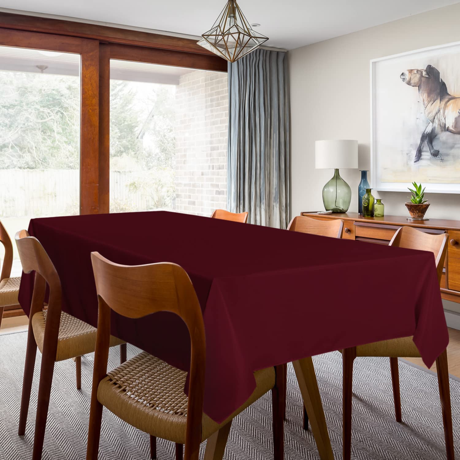 Sancua 2 Pack Burgundy Tablecloth 60 X 120 Inch, Rectangle 8 Feet Table Cloth - Stain And Wrinkle Resistant Washable Polyester T
