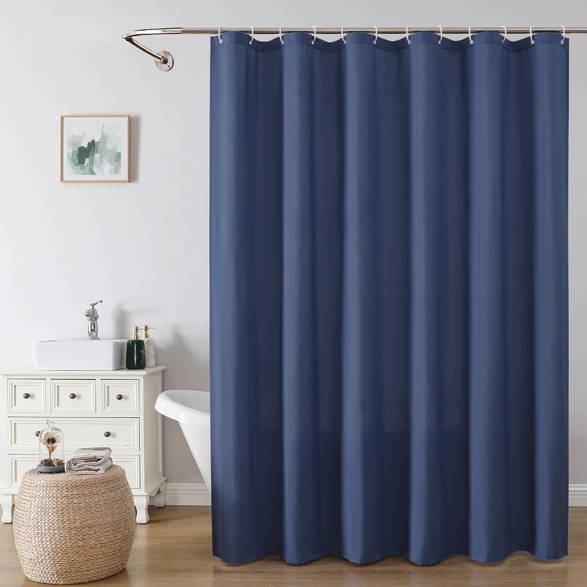 Ovzme Zora 78 Inch Shower Curtain Set With 12 Plastic Hooks, Plain Fabric Dusty Blue Shower Curtain For Bathroom - Long Shower C