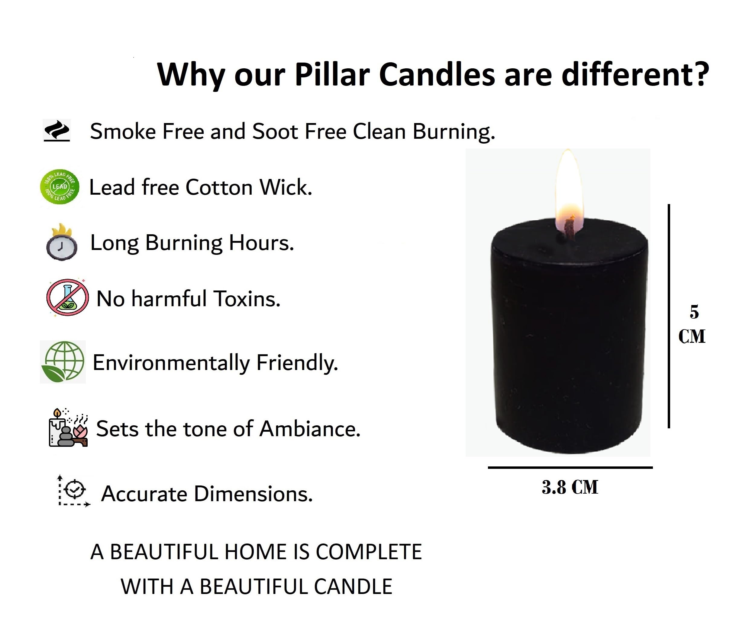Stone & Feather, (Pack of 12) Black Pillar Candle Unscented, Long Burning time for self healing, removing negative energy, sprit