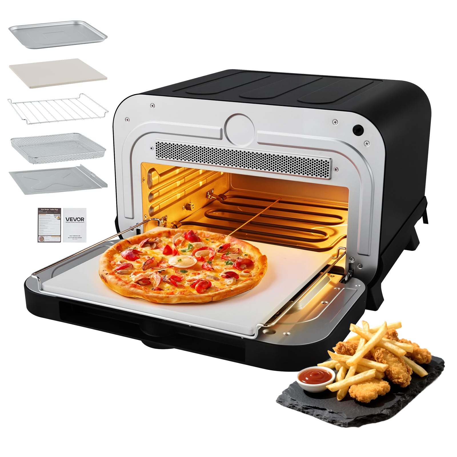 VEVOR Pizza Oven, 8 Presets Electric Pizza Ovens Air Fry Combo, 12-Inch Indoor Pizza Maker Smart Knob Control, 750F Max Temp, IP