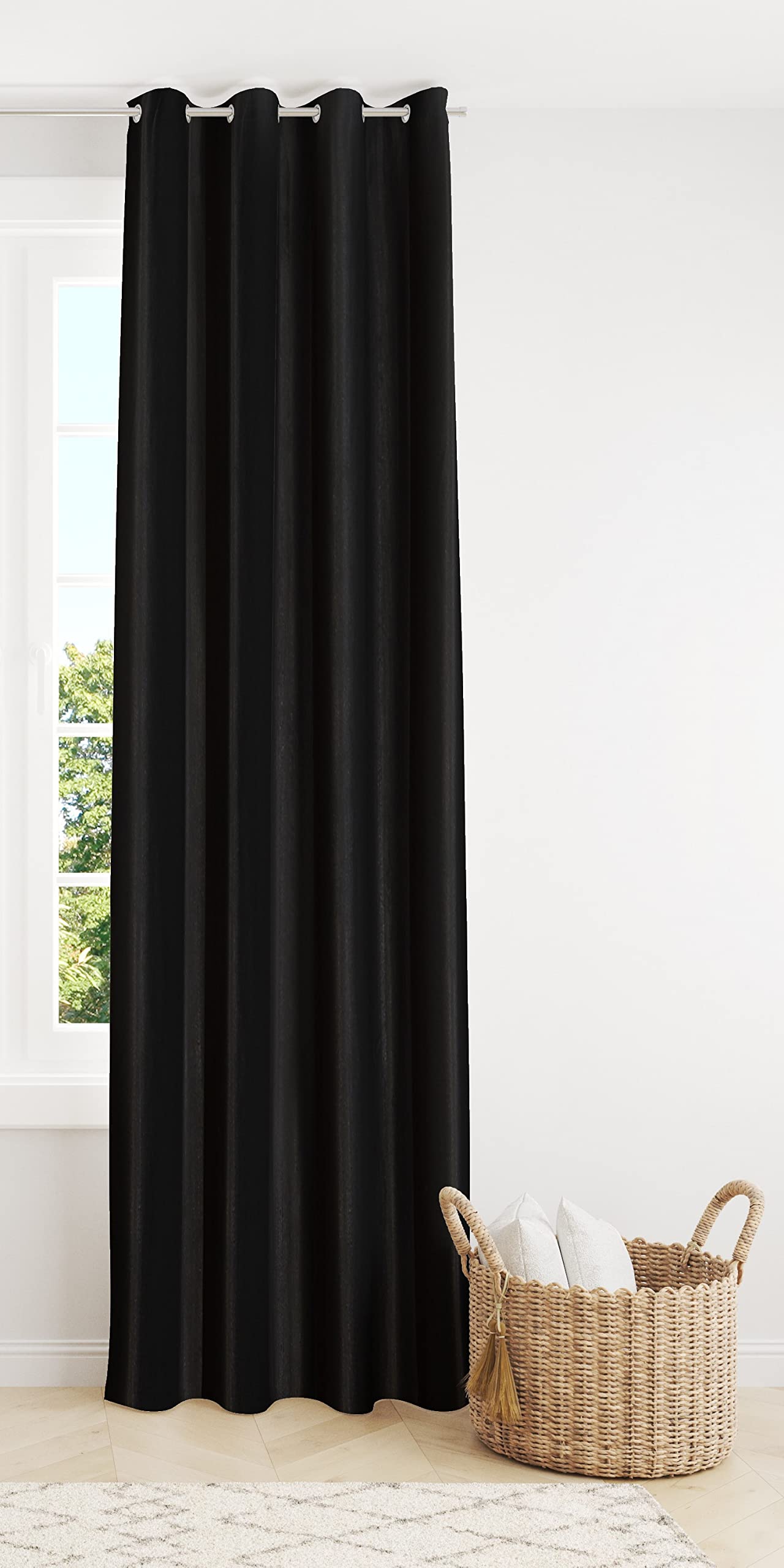 Decoholic Black Polyester Door Curtain 8 Feet | Darkening Faux Texture Plain Drape With Eyelets | Pack Of 1 Panel For Living Roo