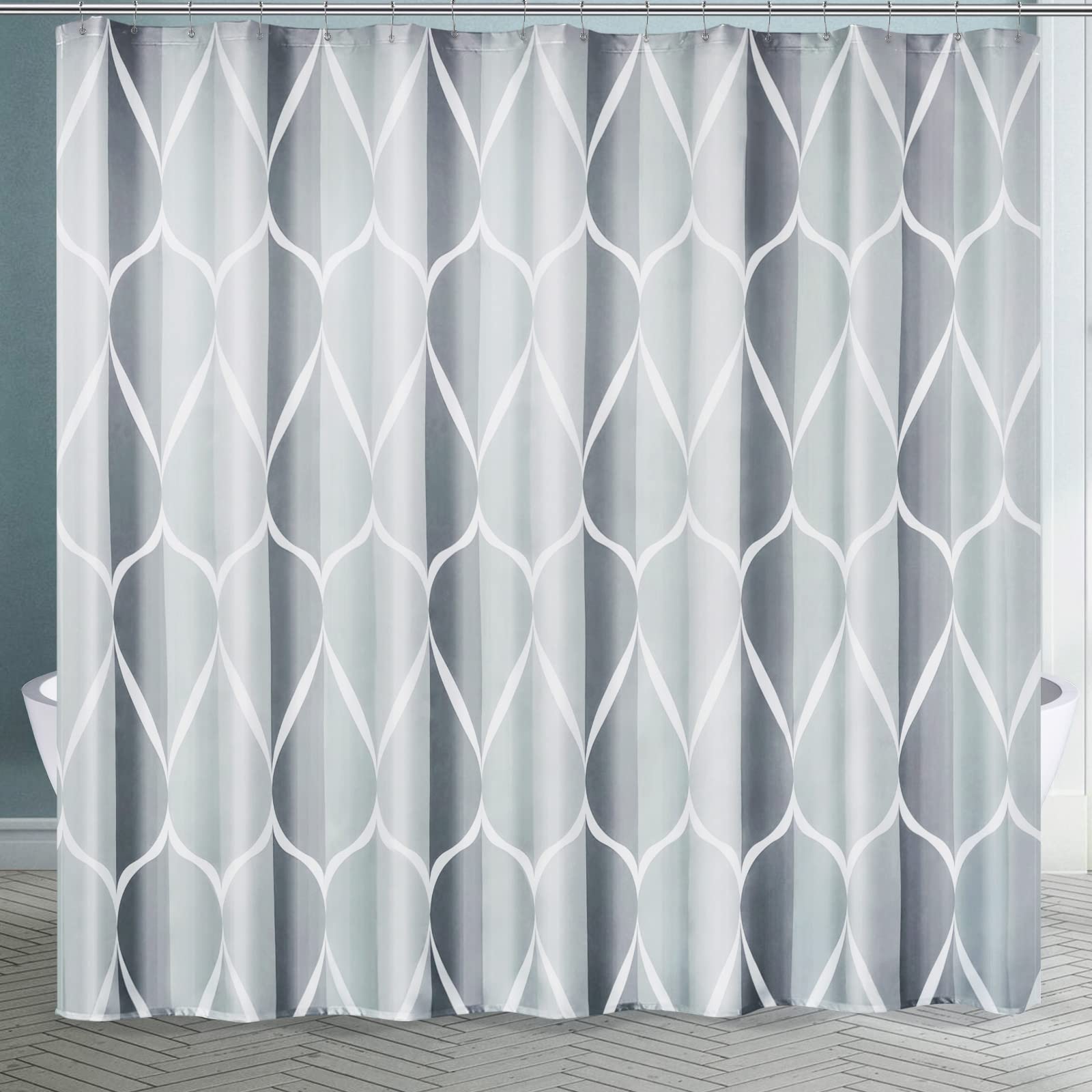 Gelbchu Grey Geometric Shower Curtain,Waterproof Design And Polyester, Quick-Drying,Weighted Hem,Extra Wide Size Shower Curtains