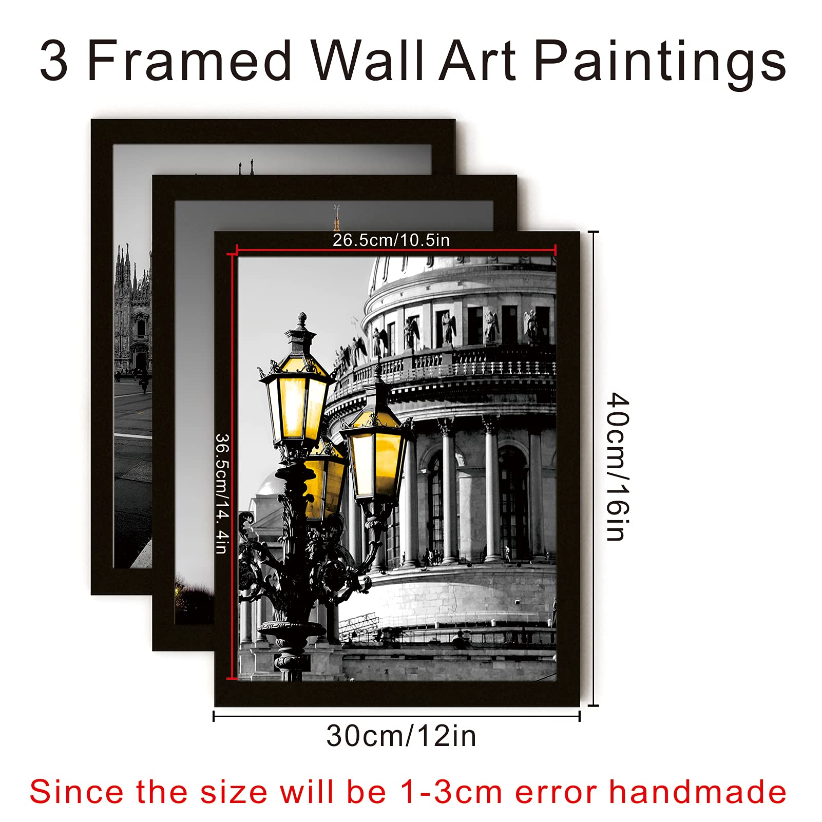 Framed Wall Art Paris Decor Eiffel Tower Wall Art for Bedroom Black and White Wall Art for Living Room Wall Art Decor Bathroom Decor Wall Art 3 Piece 12x16 in Picture Frame Black Wall Art (Paris