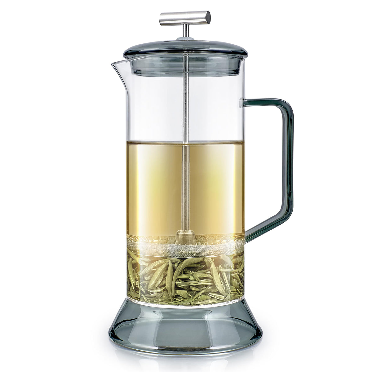 Teabloom Toulouse Plastic-Free Heatproof Borosilicate Glass French Press For Tea And Coffee, 24-Ounce (700 Ml) - Dusk Grey