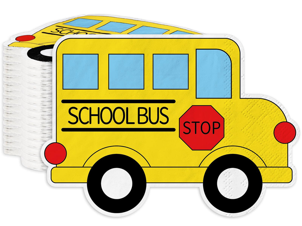 Whaline 100Pcs Back To School Paper Napkin Yellow School Bus Disposable Napkins School Season Luncheon Dinner Napkin For First D