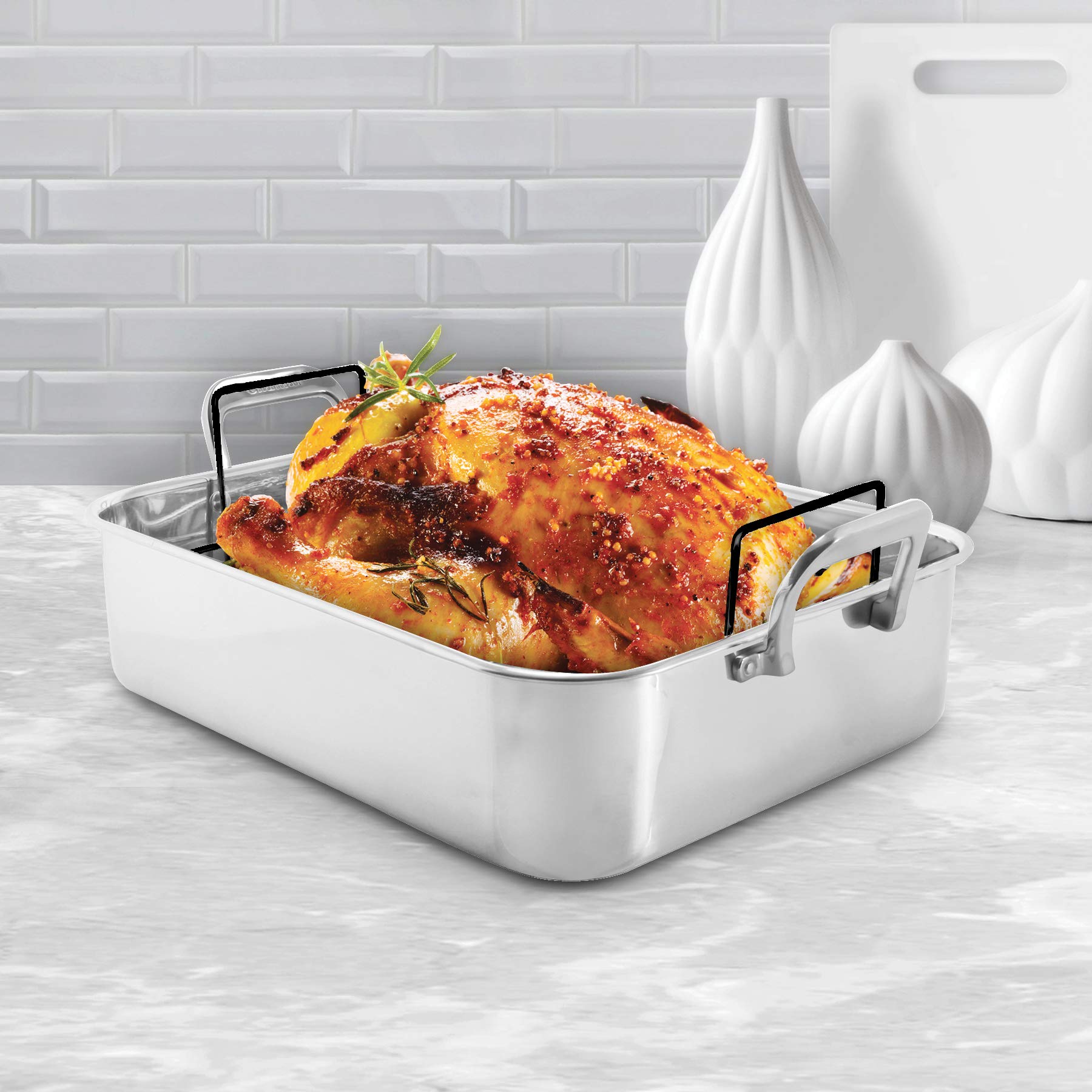 Chantal Stainless Steel Roasting Pan With Non Stick Roasting Rack, 15.5''X12.25''X4'' (Sl60-38Rkc)