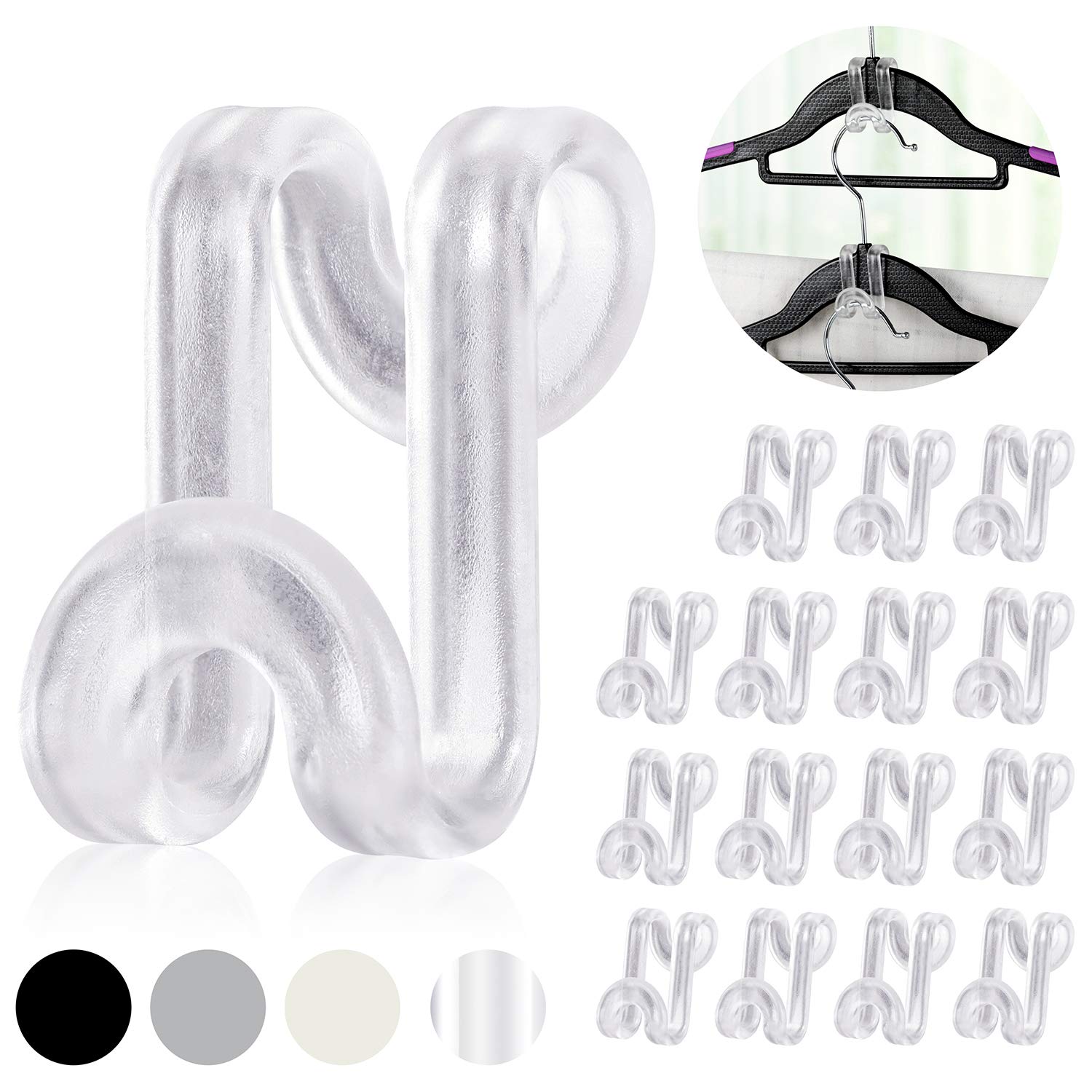 Mlici 70 Pack Connector Hooks For Hanger, Transparent Stackable Clothes Hangers With Hooks, Hanger Extender Clips Space Saving,