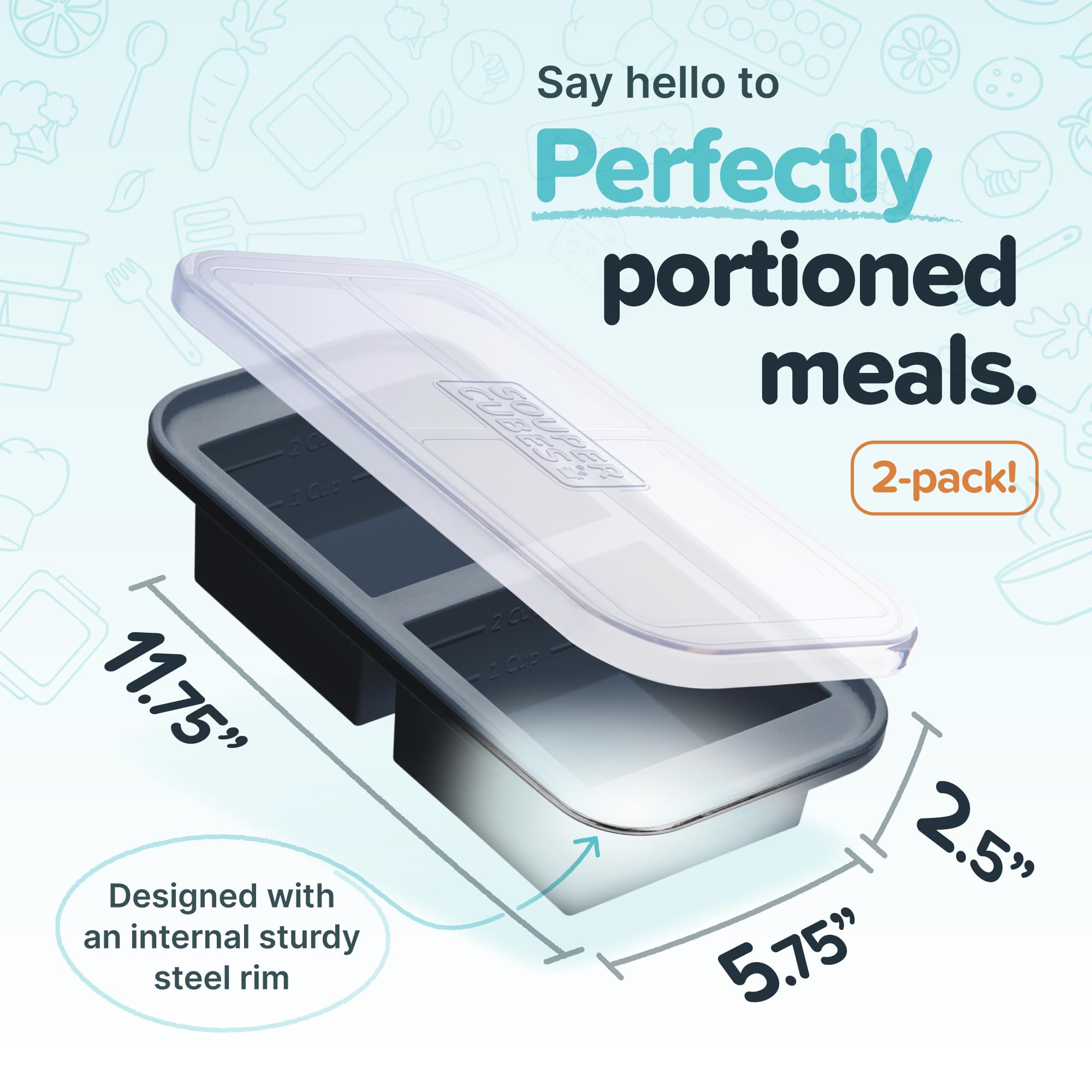 Souper Cubes 2 Cup Silicone Freezer Tray With Lid - Easy Meal Prep Container And Kitchen Storage Solution - Silicone Mold For So