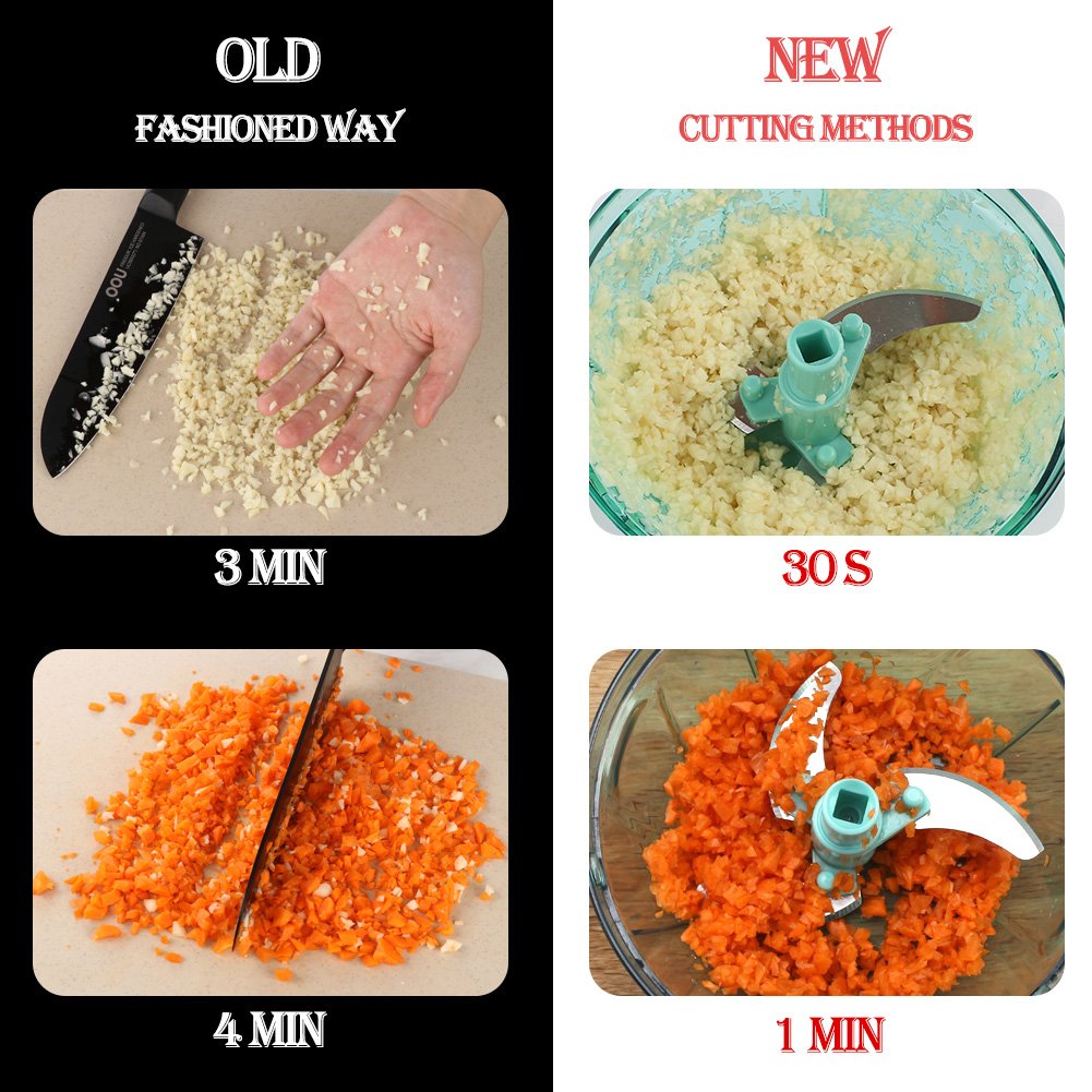 Ourokhome Manual Chopper Food Processor - Vegetable Masher For Onion, Garlic, Parsley With 5 Blades (Teal, 900Ml)