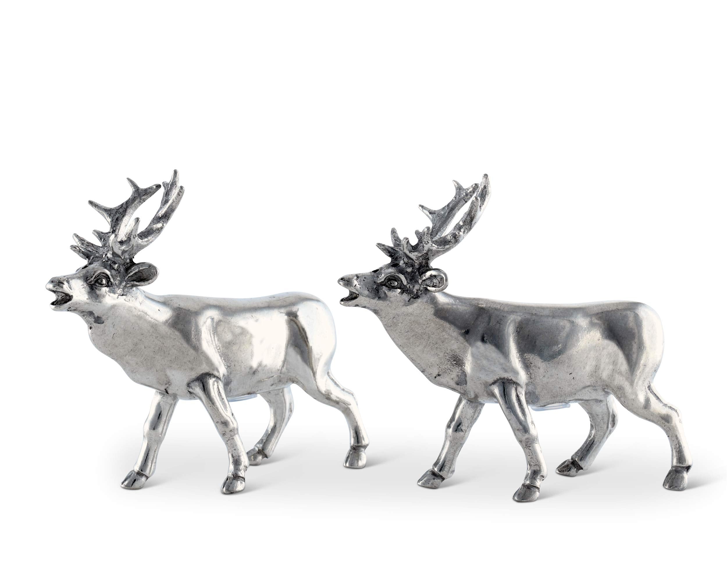 Vagabond House Pewter Deer/Elk Salt And Pepper Shakers Set Artisan Designer Handcrafted For Cabin Lodge Mountain D  Cor 4.5 Inch
