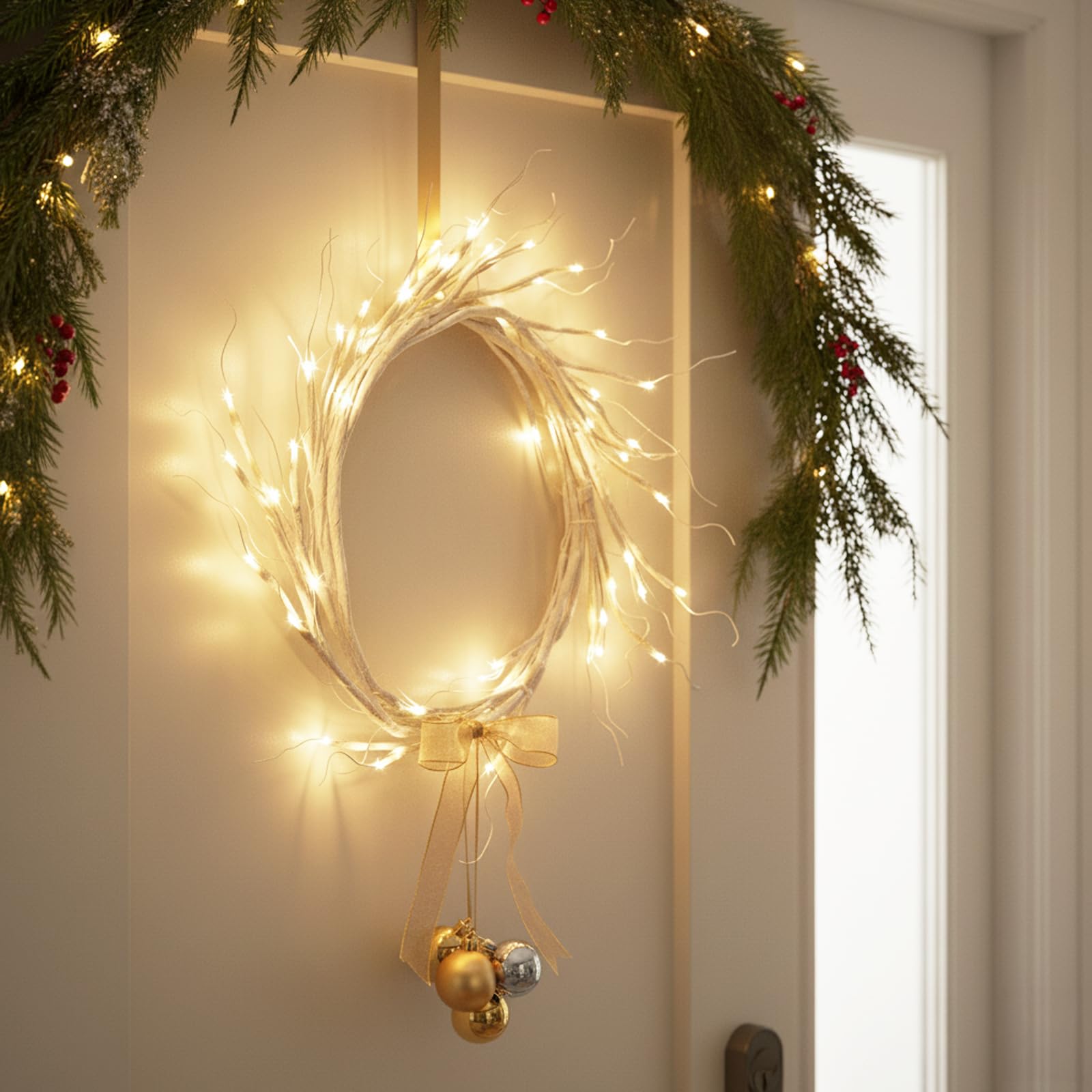 Vanthylit Lighted Christmas Garland, 6 FT White Birch Garlands with 48 LED Warm White Lights, Waterproof Outdoor White Twig Bran