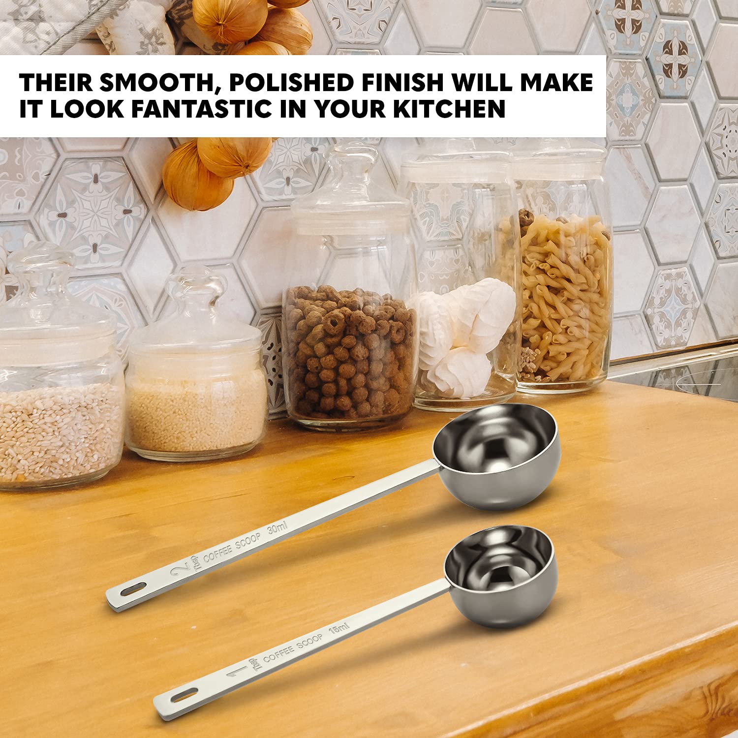Orblue Premium Coffee Scoop Set - 1 Tbsp (15Ml) & 2 Tbsp (30Ml) Measuring Tablespoon - Stainless Steel Coffee Measuring Spoon An