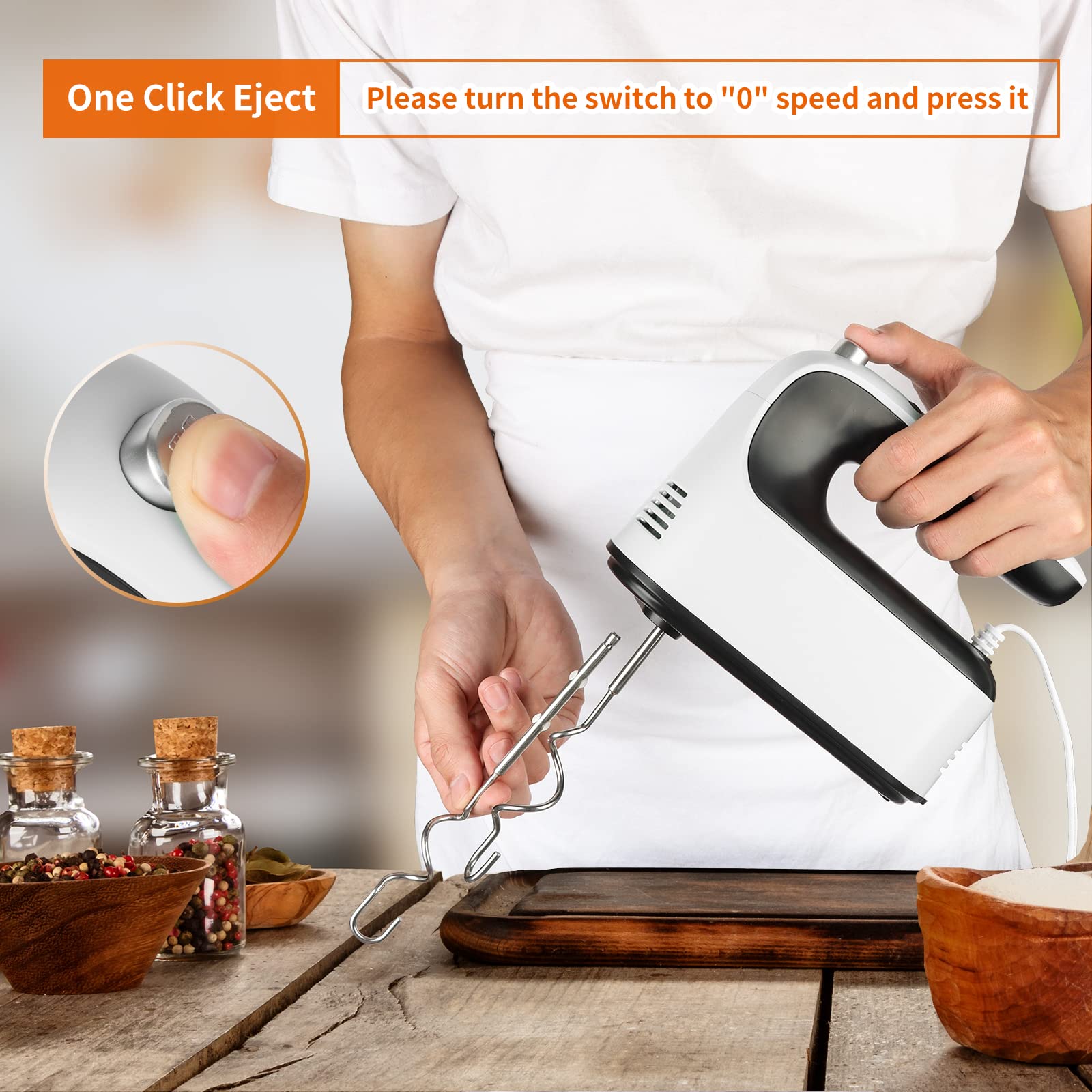 Yomelo 9-Speed Digital Hand Mixer Electric, 400W Powerful Dc Motor, Baking Mixer Handheld With Snap-On Storage Case, Touch Butto