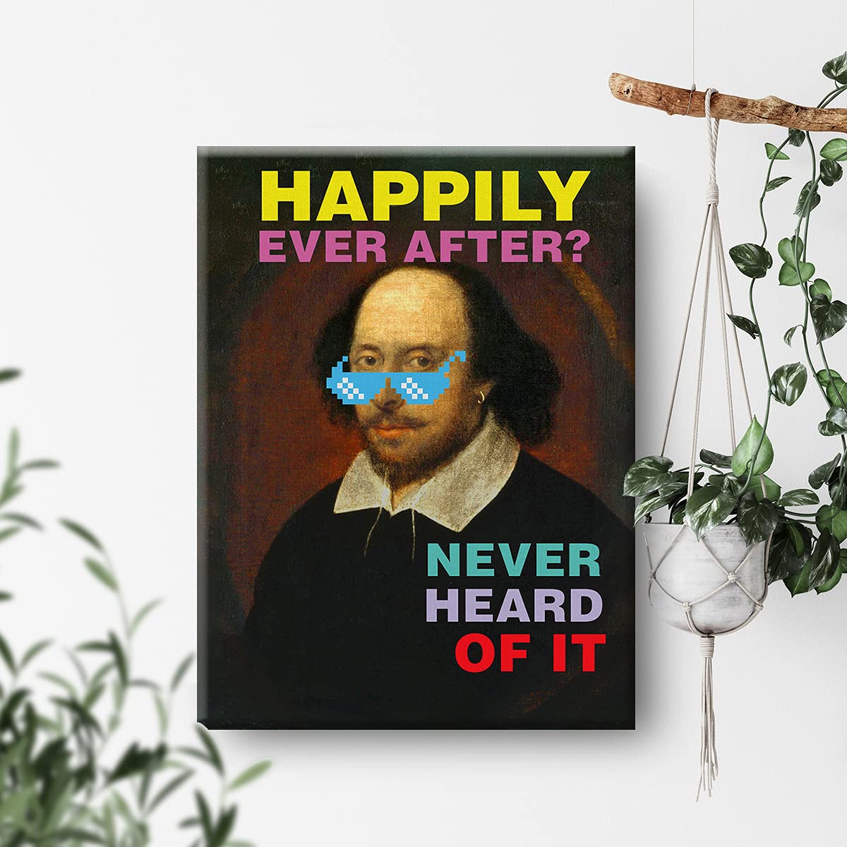 Funny Shakespeare Happily ever after Canvas Painting Prints for Home Wall Art Decor Framed English Classroom Artwork Book Lover Literary Gifts (12x15 Inch)