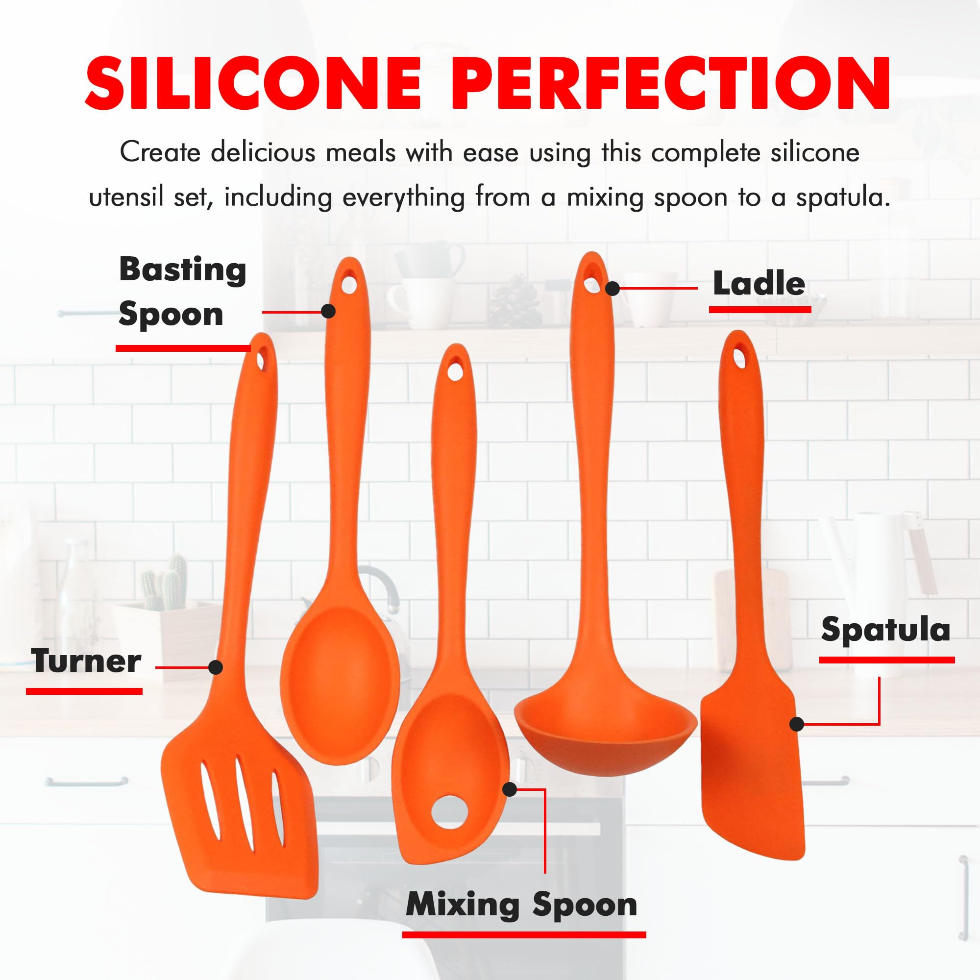 Chef Craft Premium Silicone Kitchen Tool And Utensil, 5 Piece Set, Orange