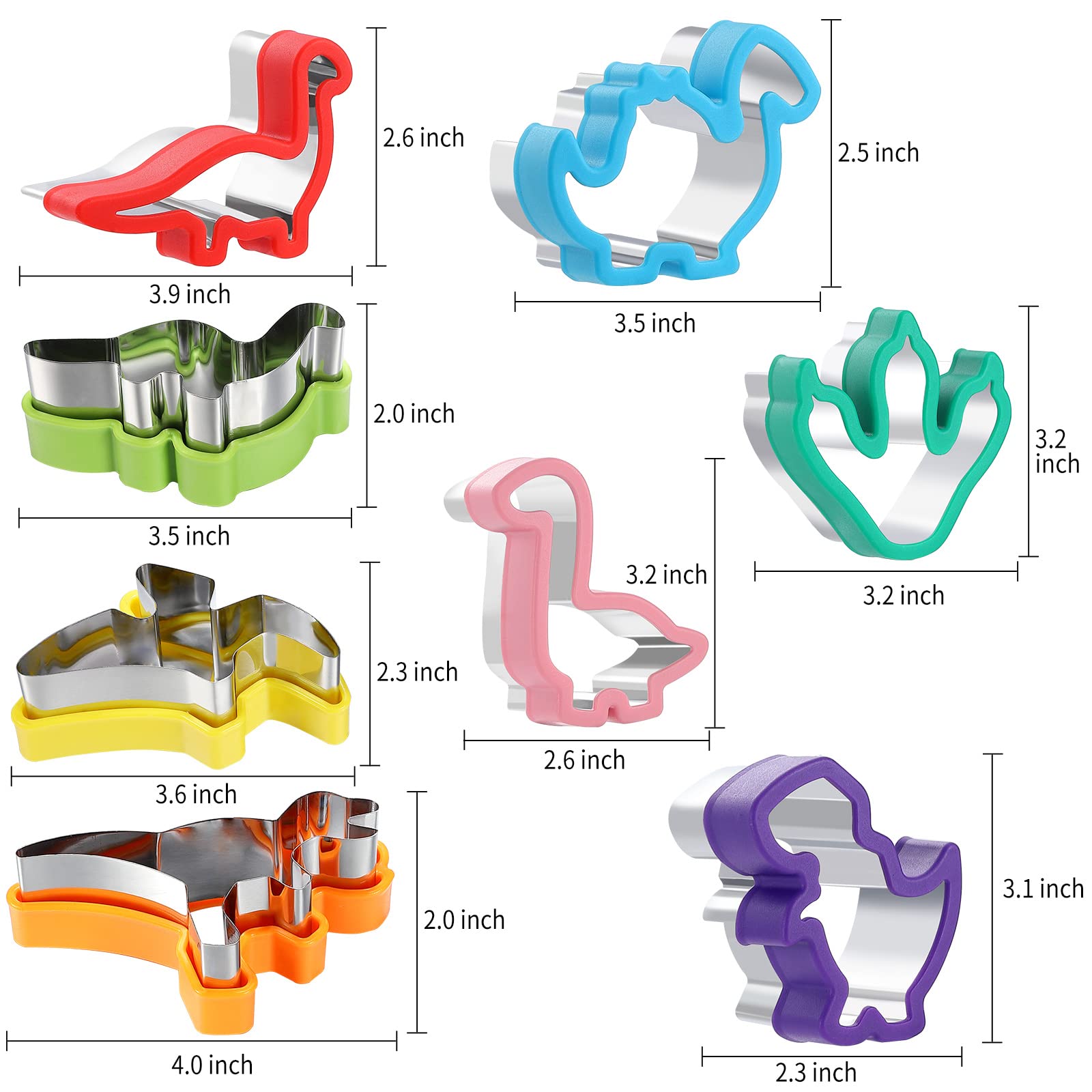 Muyiyamei 8Pcs Dinosaur Cookie Cutter Set - Stainless Steel Sandwich Cookie Food Cutter Molds, Kitchen Baking, Cookies, Sandwich