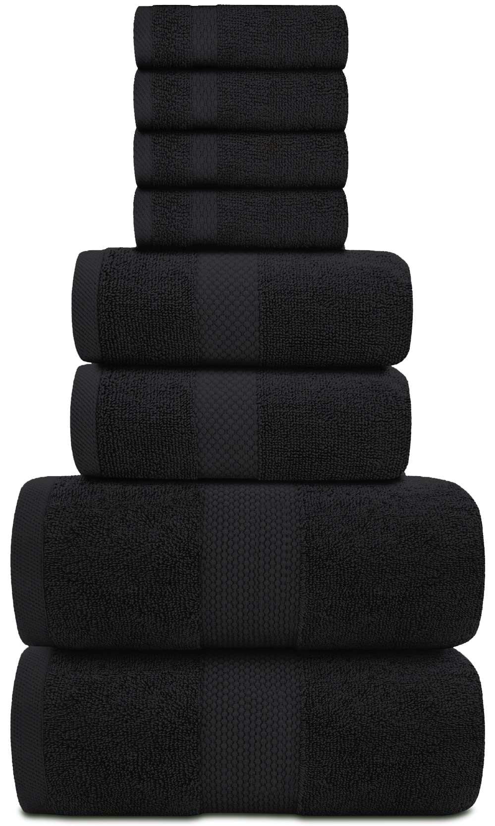 White Classic Luxury Black Bath Towel Set - Combed Cotton Hotel Quality Absorbent 8 Piece Towels | 2 Bath Towels | 2 Hand Towels | 4 Washcloths [Worth $72.95] 8 Pack | Black