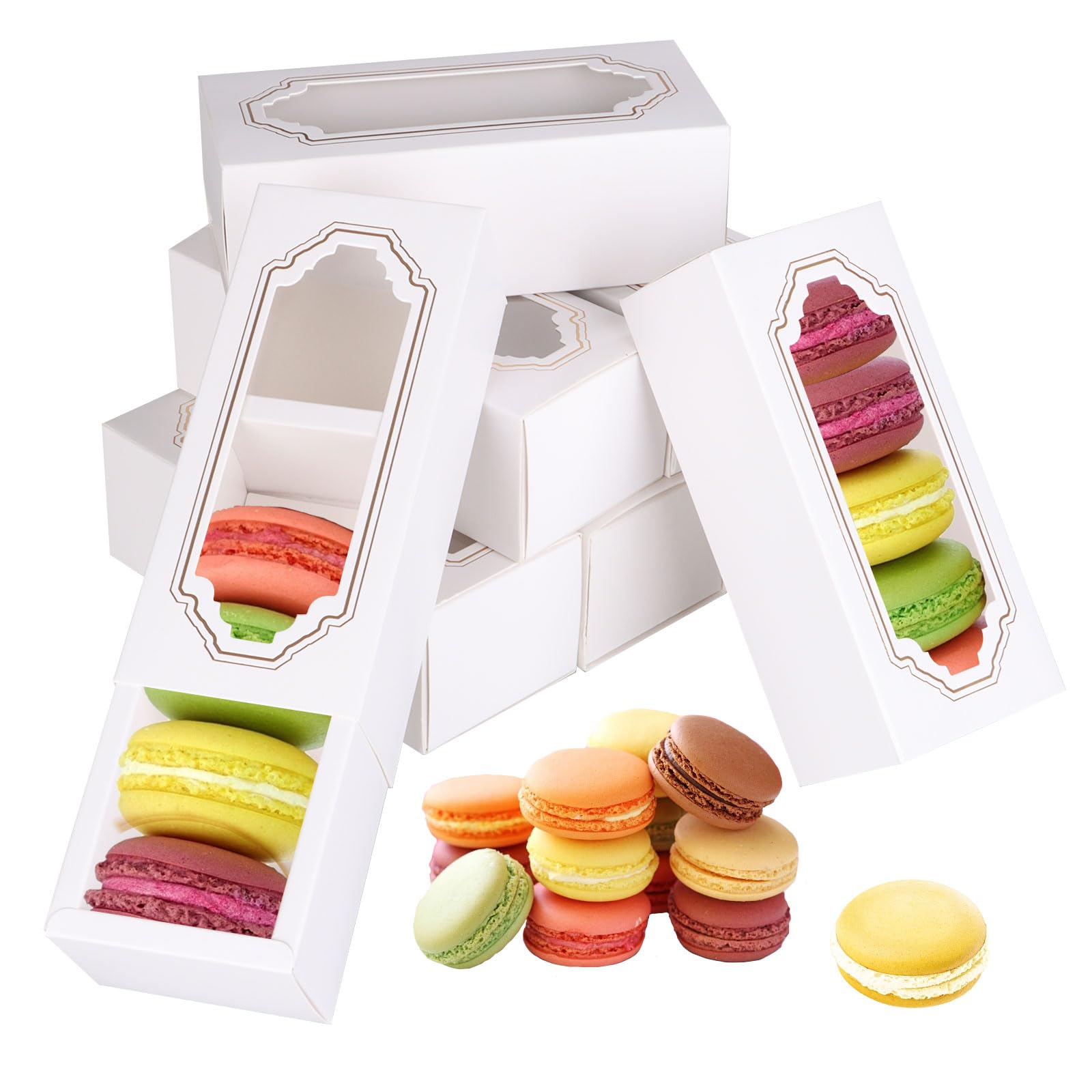 Acxfond Macaron Boxes For 5 To 6, 50 Pack White Macarons Packaging Boxes With Clear Display Window Bakery Boxes Or Container For