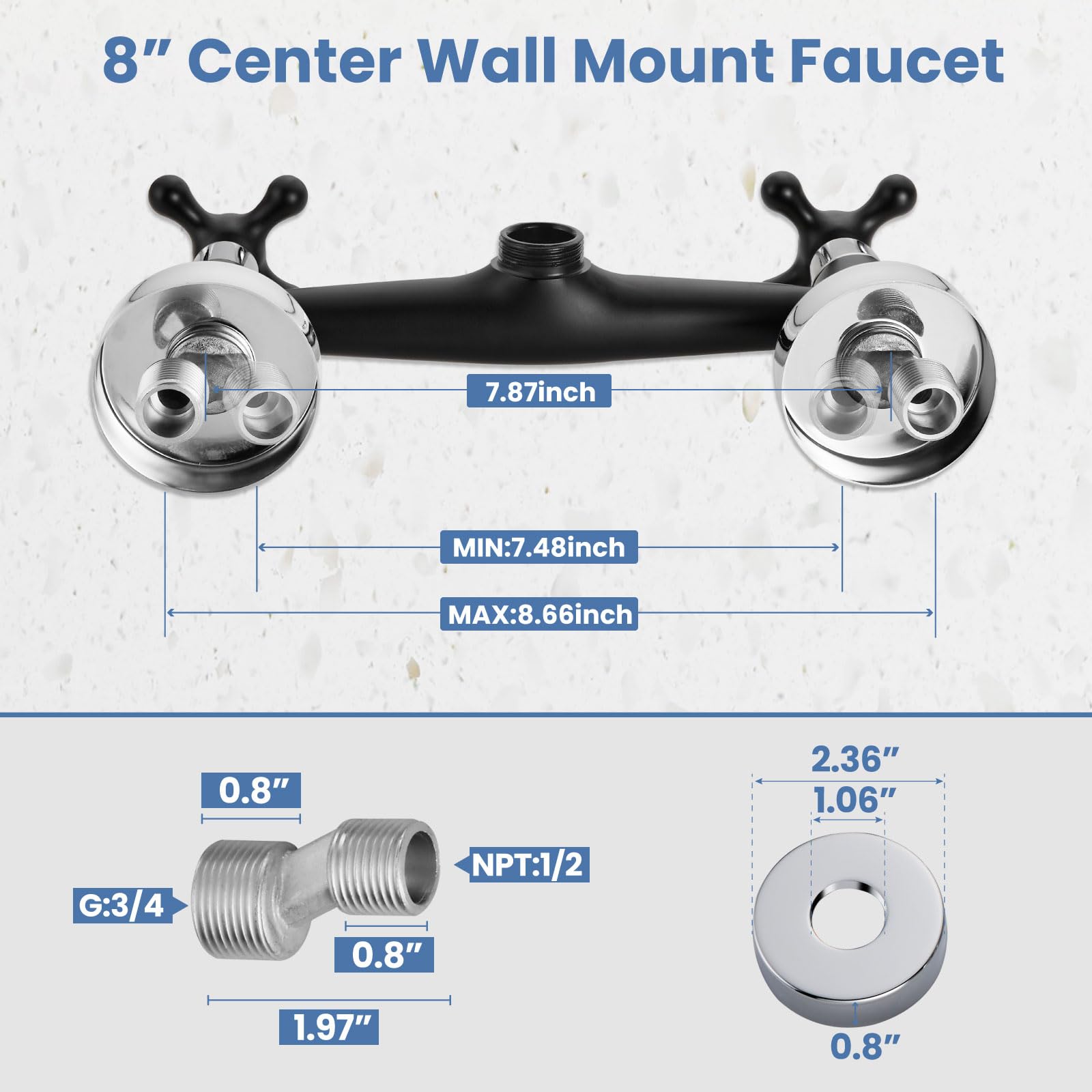 Airuida Matte Black & Polished Chrome Wall Mount Faucet with Sprayer Commercial Kitchen Faucet 8 Inch Center Utility Sink Faucet 360 Degree Swivel Spout Restaurant Sinks Laundry Room Faucet