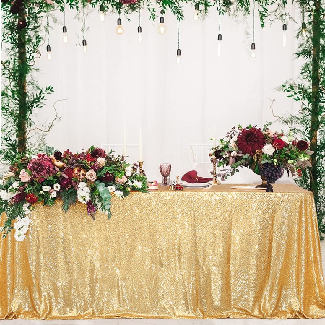 Partydelight 60''X102'' Rectangle Sparkly Gold Sequin Tablecloth For Wedding, Party, Christmas Decorations