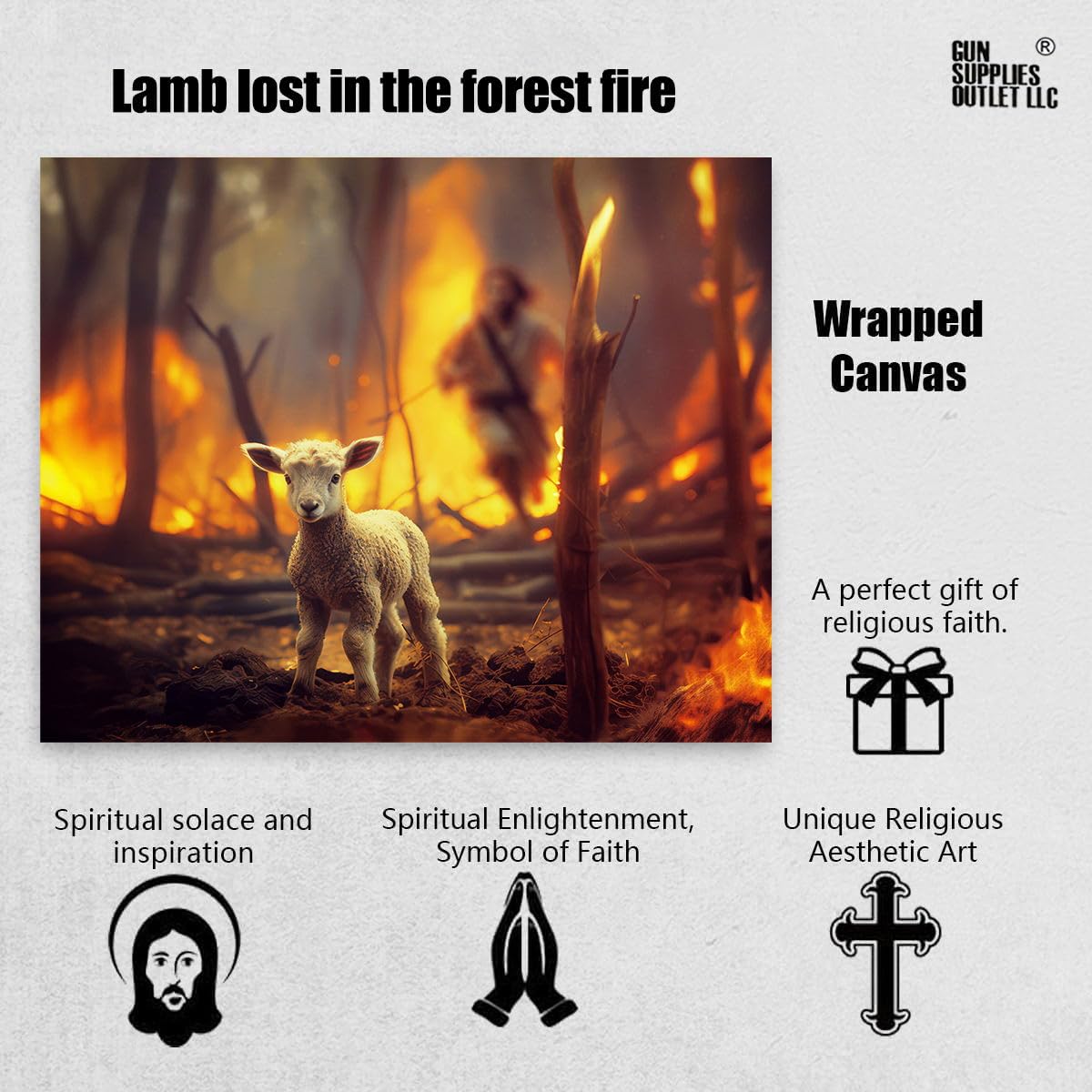 Jesus And Lamb Canvas Wall Art Lamb Lost In The Forest Fire Picture Wall Art Canvas Print Christian Home Decor 8X10 Inch