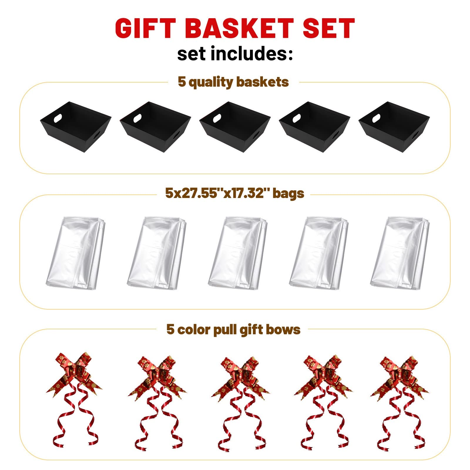 Baskets For Gifts Empty - Gift Baskets Empty To Fill Kit - Black Basket Cardboard To Fill Bulk 5 Pack For Holiday, Birthday, Chr