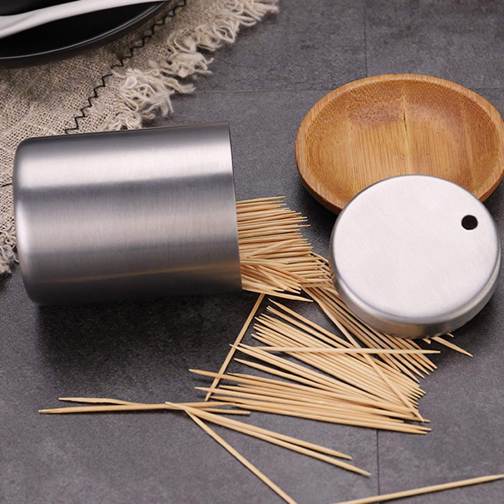 Ayccnh Stainless Steel Toothpick Holder Dispenser, Thickening Tooth Picks Container With 400 Pieces Bamboo Toothpicks For Teeth