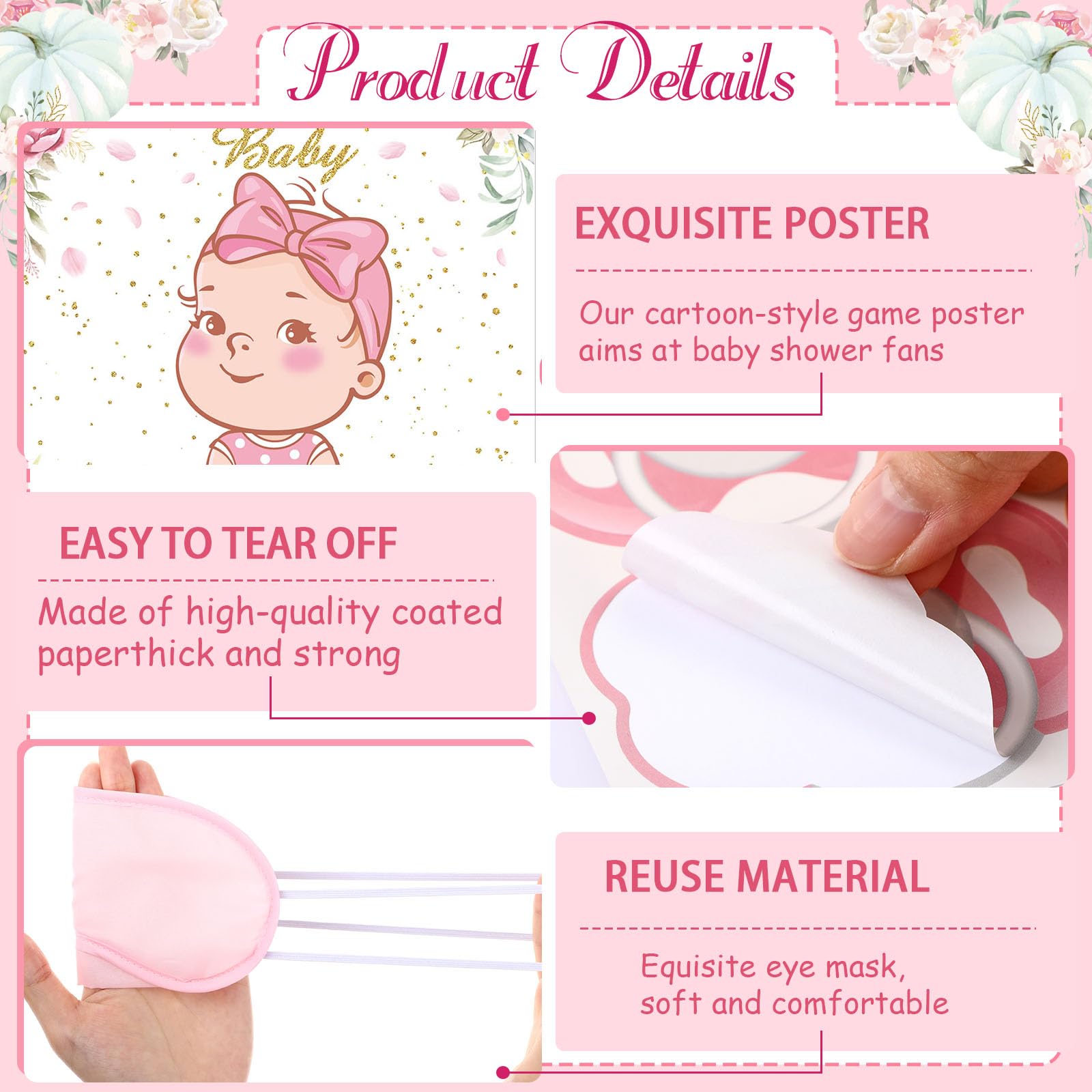 Faccito Pin The Pacifier Baby Shower Pumpkin Game Baby Shower Decorations Include Pink Pumpkin Poster 24 Pacifier Stickers and B