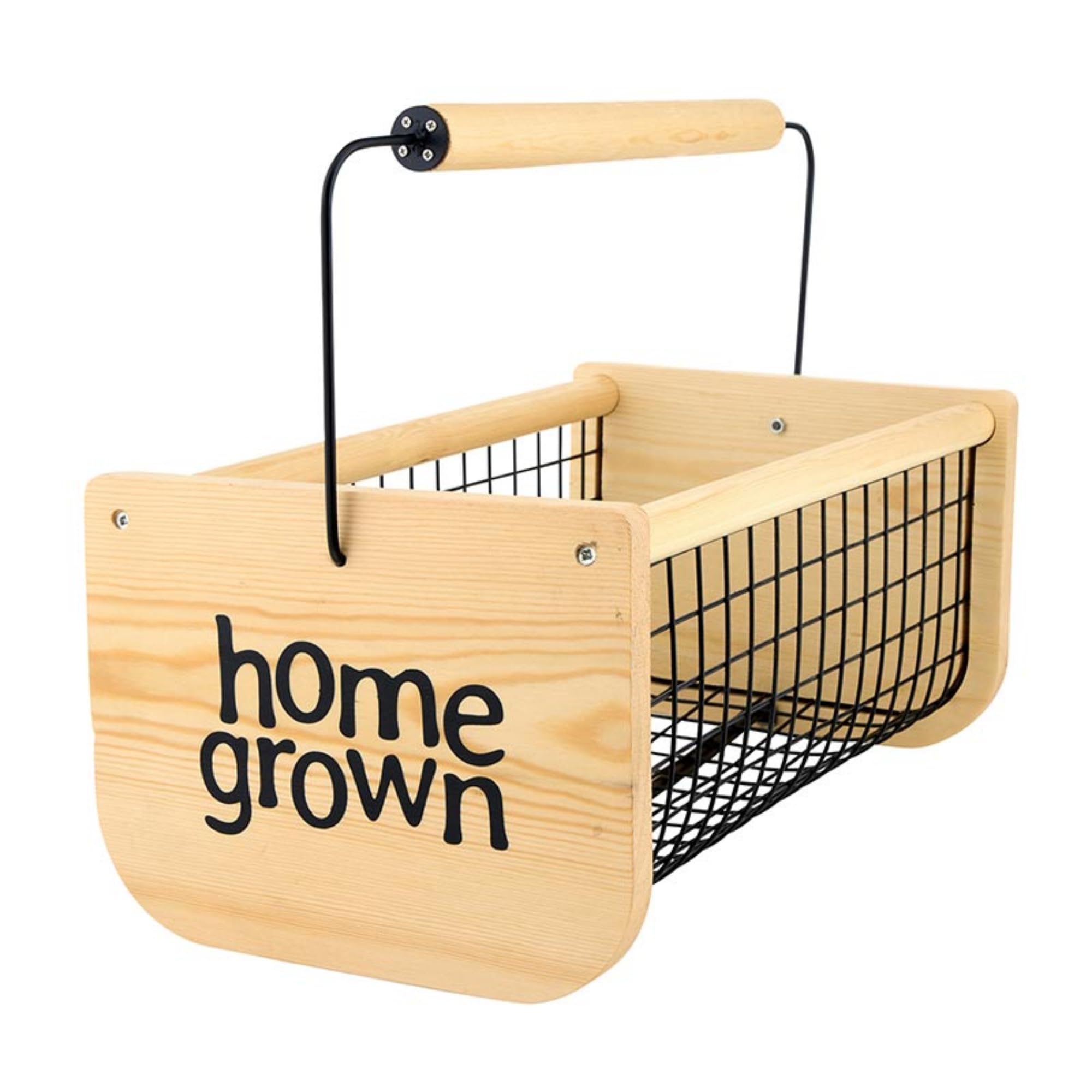Santa Barbara Design Studio Wood and Metal Mesh Vegetable Flower Garden Harvest Basket, 16 L x 9 W x 7 H, Home Grown