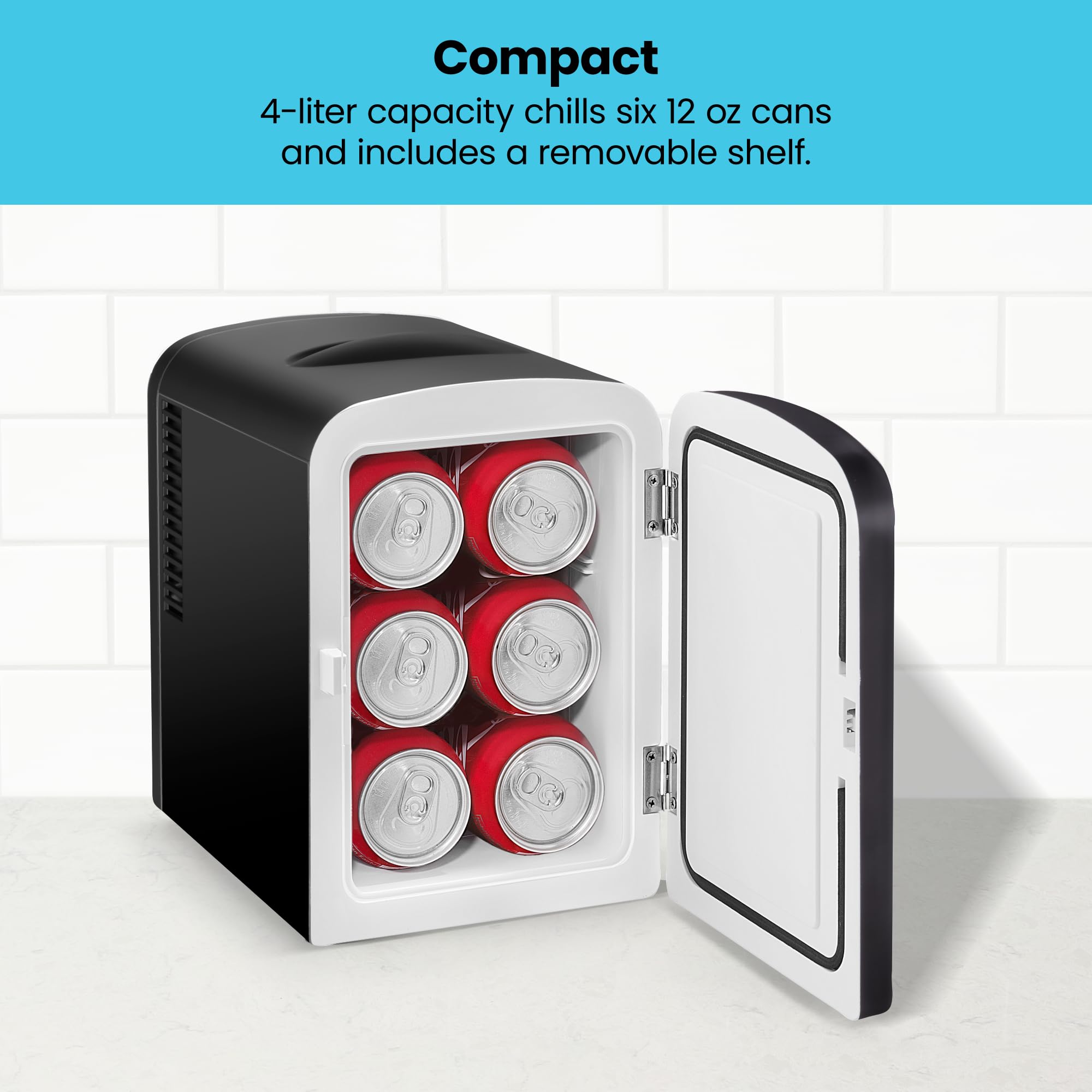 Chefman - Iceman Mini Portable Black Personal Fridge Cools Or Heats And Provides Compact Storage For Skincare, Snacks, Or 6 12Oz