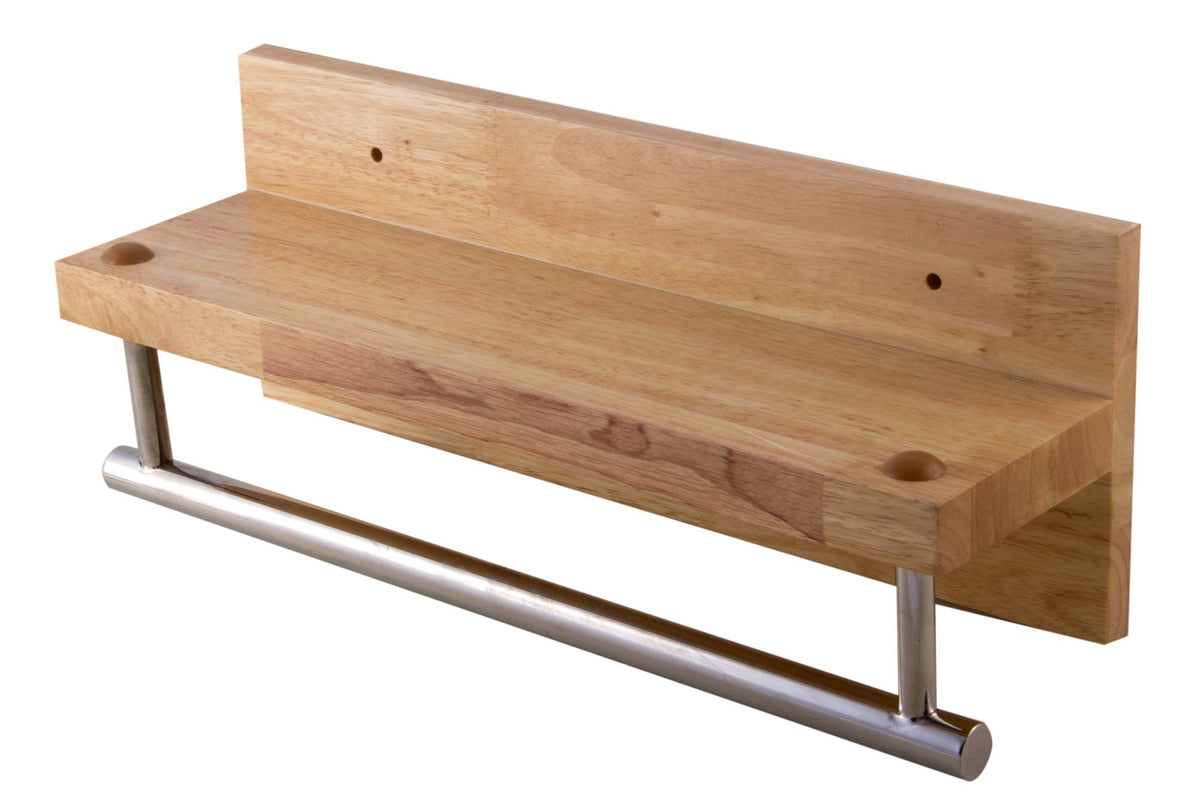 Alfi Brand Ab5511 16'' Wooden Shelf With Chrome Towel Bar Bathroom Accessory, Natural Wood
